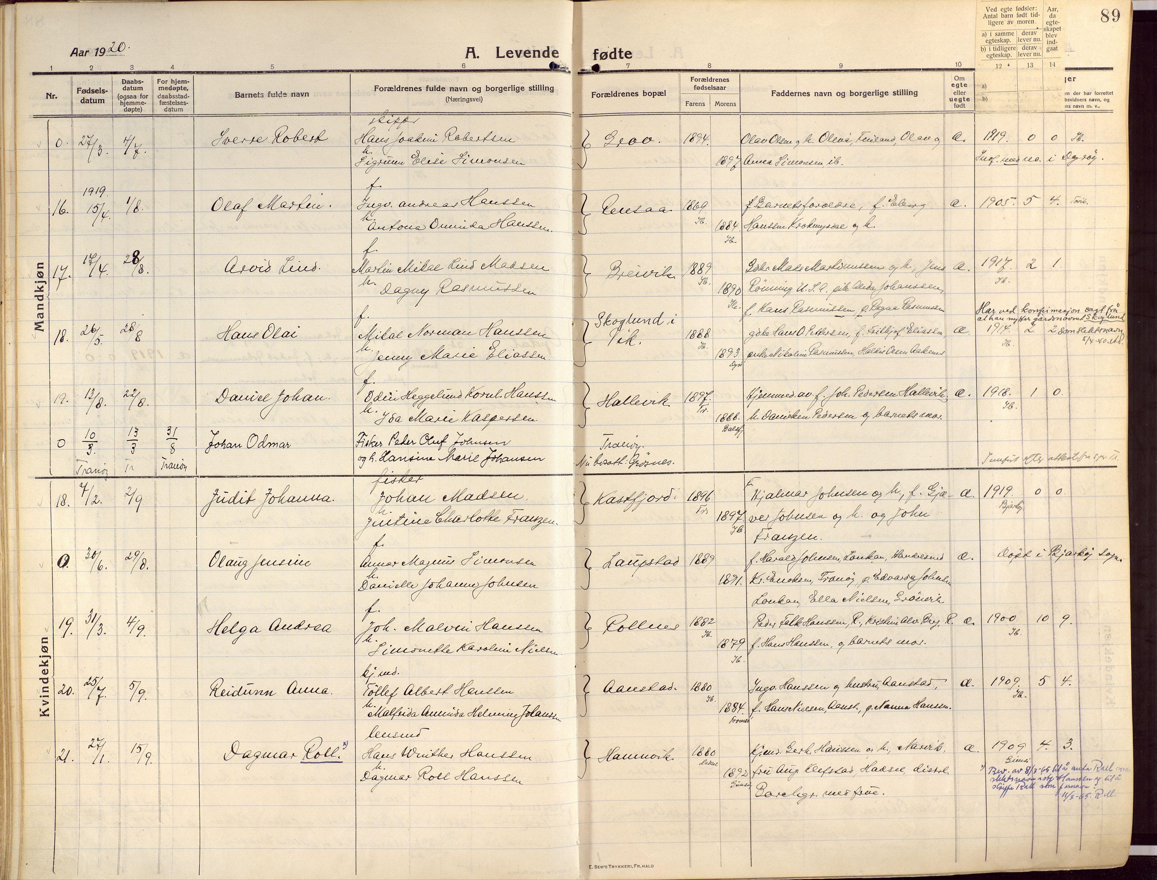 Ibestad sokneprestembete, SATØ/S-0077/H/Ha/Haa/L0018kirke: Parish register (official) no. 18, 1915-1929, p. 89