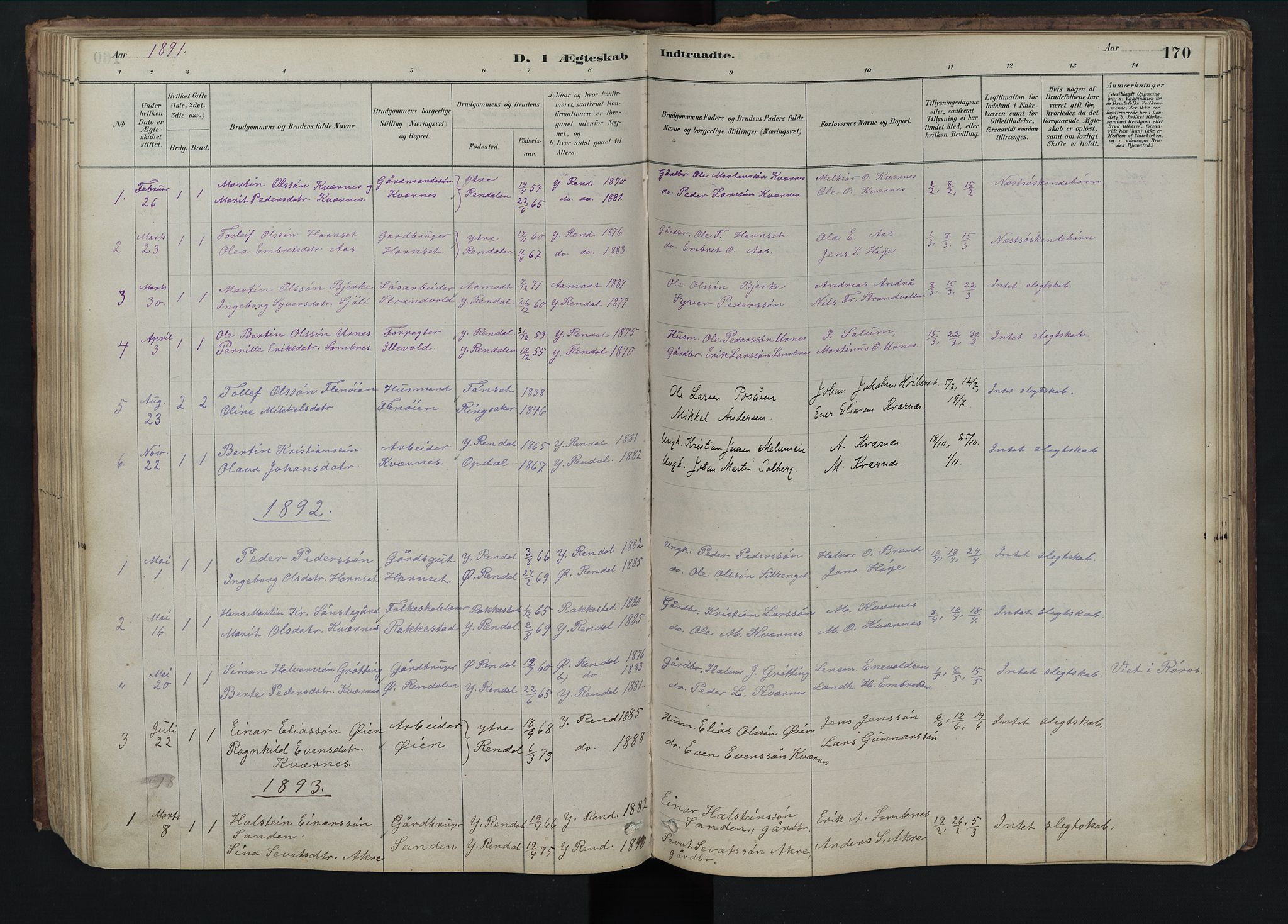 Rendalen prestekontor, SAH/PREST-054/H/Ha/Hab/L0009: Parish register (copy) no. 9, 1879-1902, p. 170