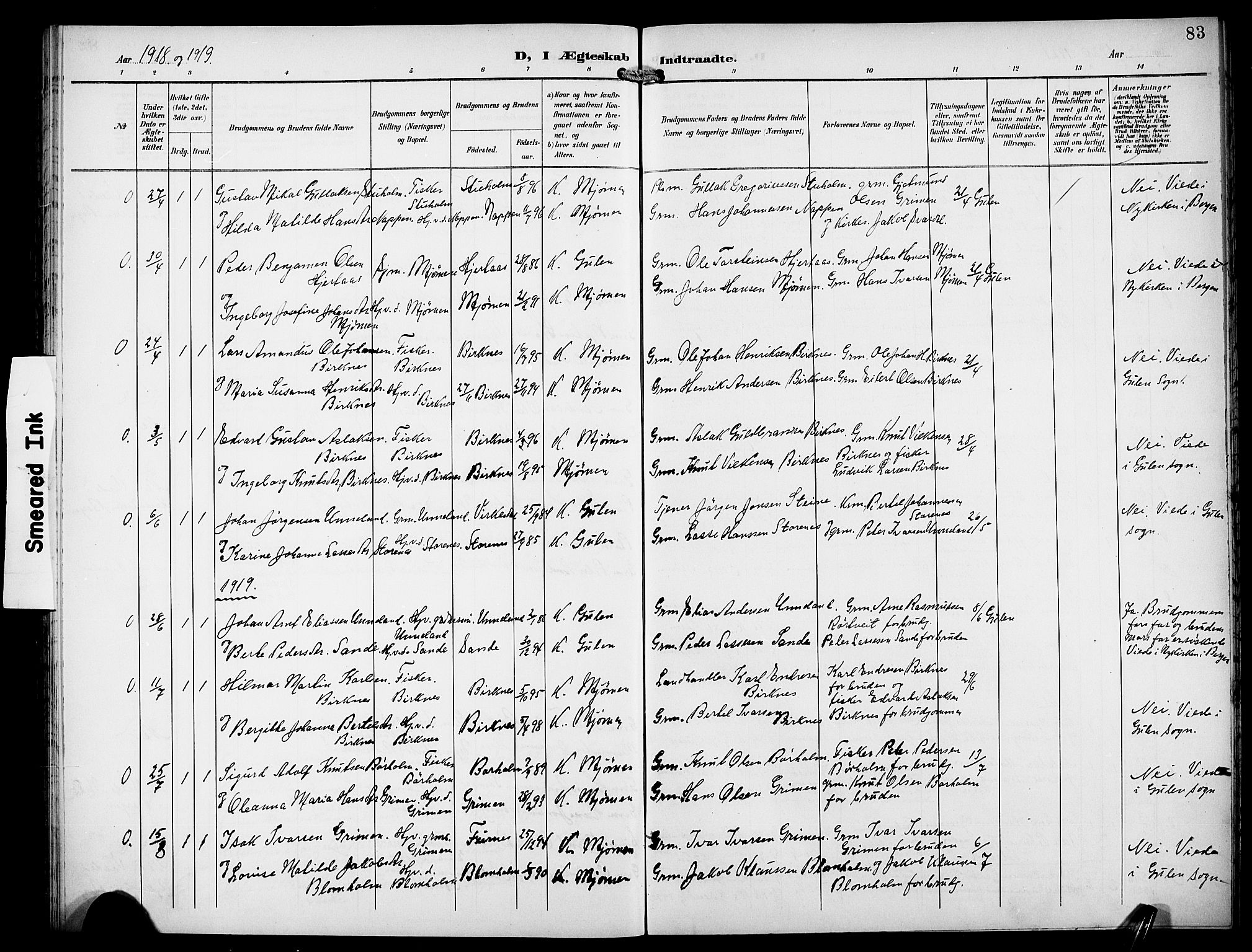 Gulen sokneprestembete, AV/SAB-A-80201/H/Hab/Habd/L0001: Parish register (copy) no. D 1, 1901-1924, p. 83