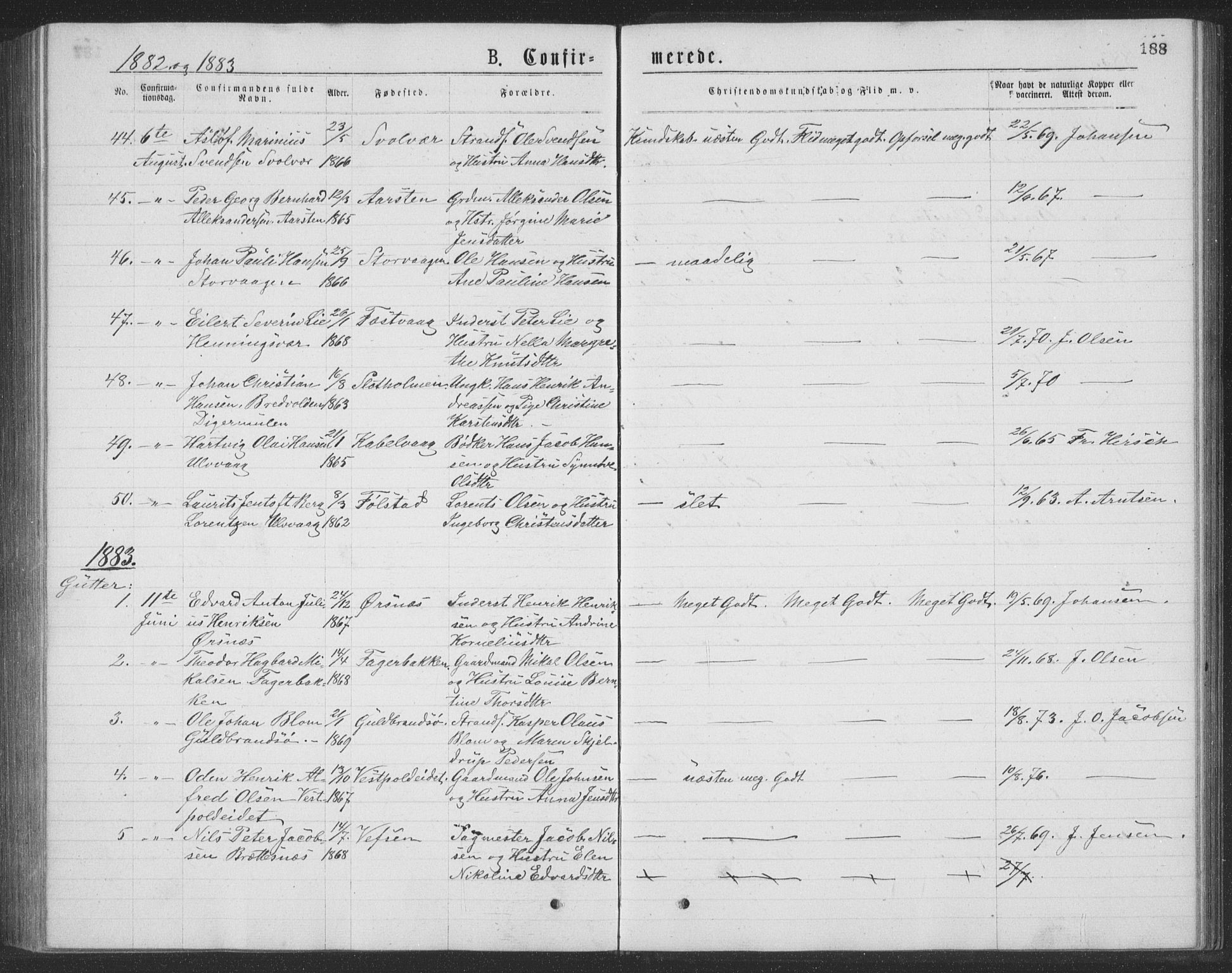 Ministerialprotokoller, klokkerbøker og fødselsregistre - Nordland, SAT/A-1459/874/L1075: Parish register (copy) no. 874C04, 1876-1883, p. 188