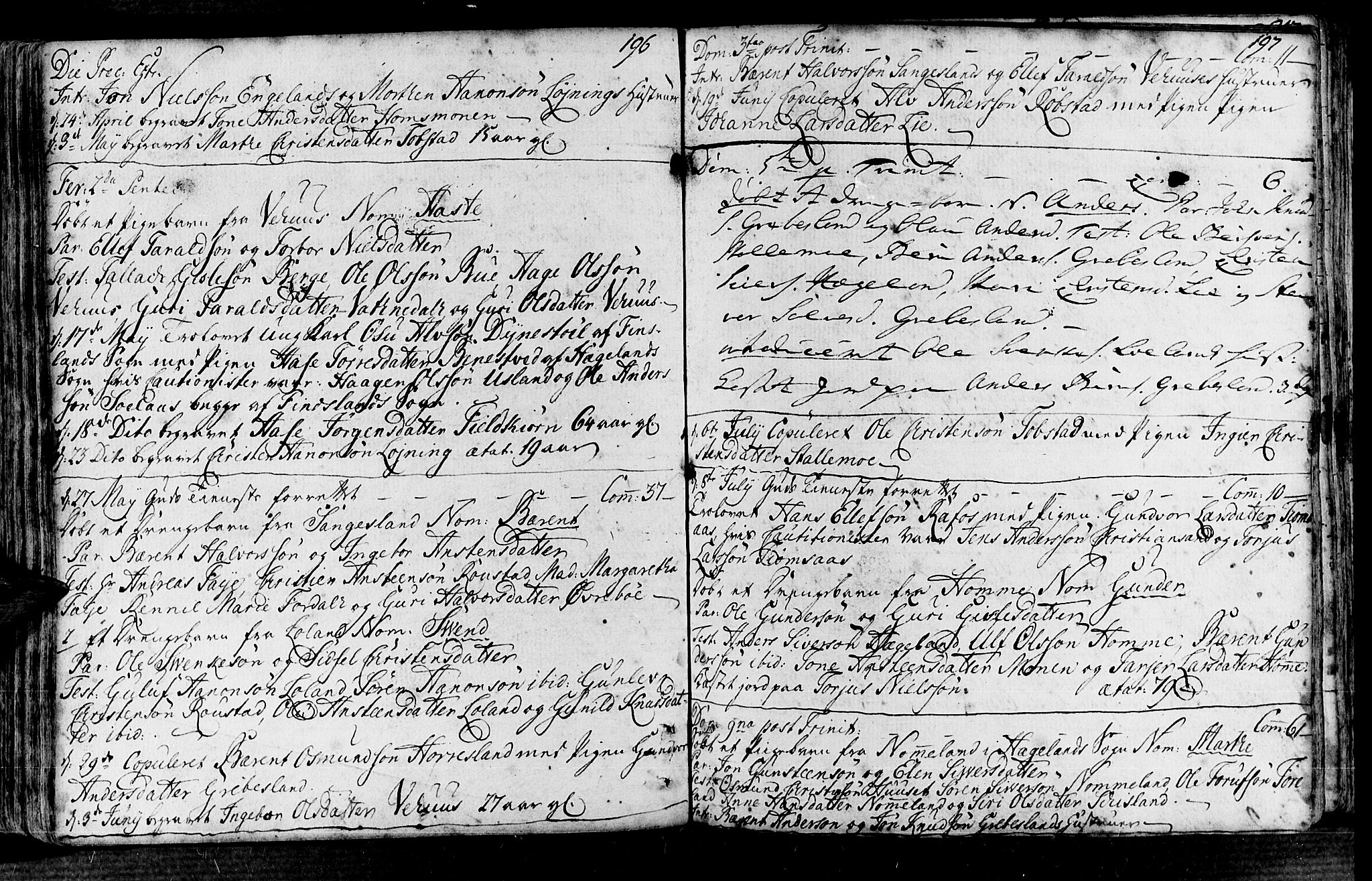 Vennesla sokneprestkontor, SAK/1111-0045/Fa/Fac/L0001: Parish register (official) no. A 1, 1743-1784, p. 196-197