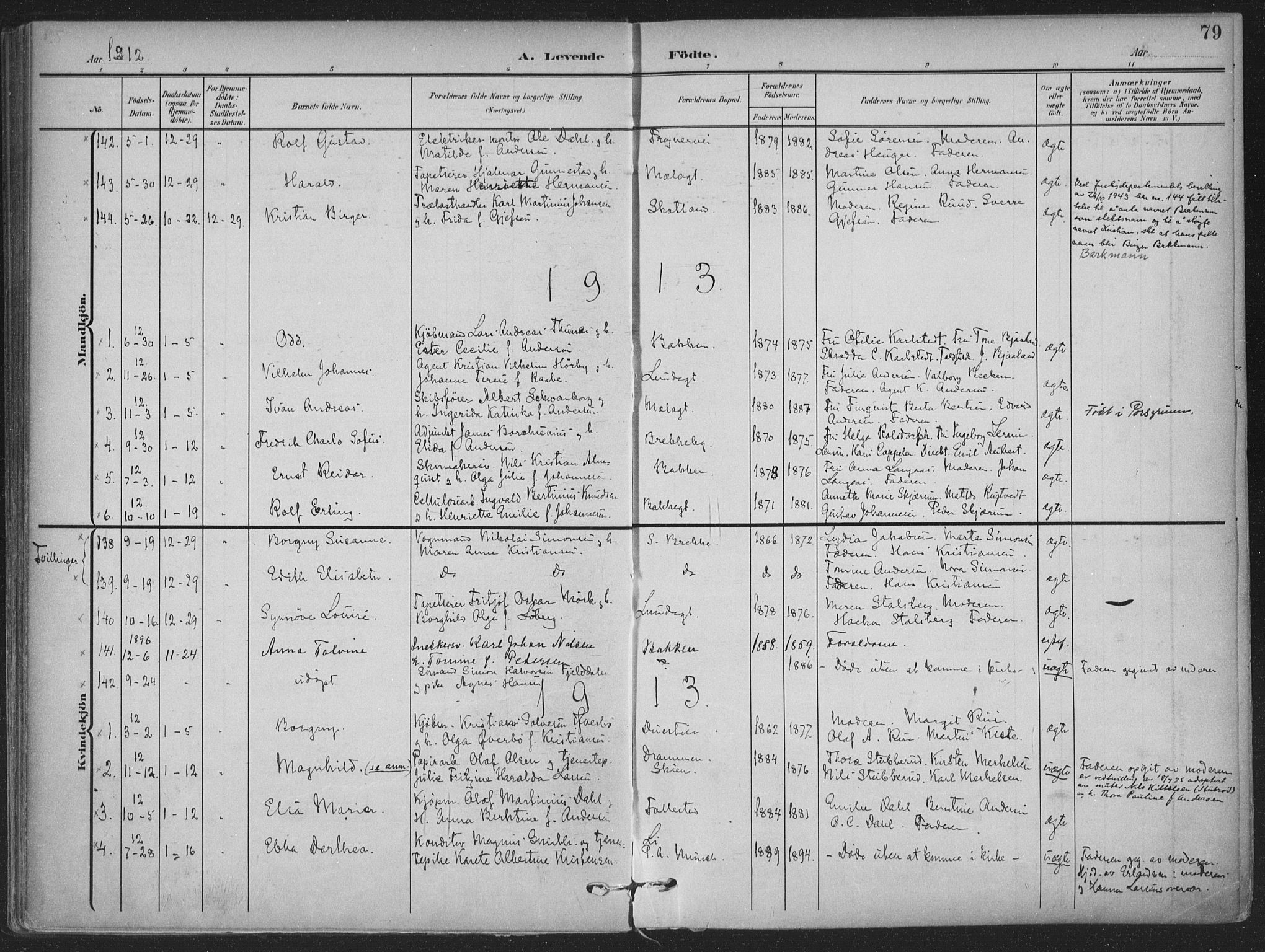 Skien kirkebøker, SAKO/A-302/F/Fa/L0012: Parish register (official) no. 12, 1908-1914, p. 79