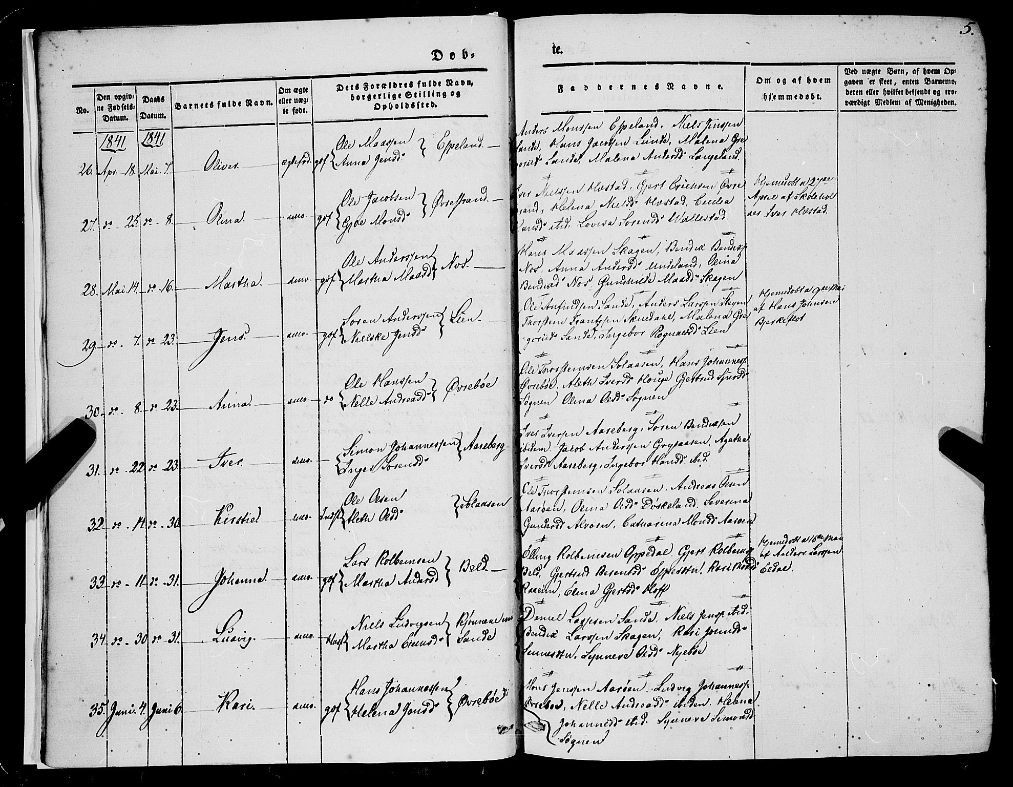 Gaular sokneprestembete, SAB/A-80001/H/Haa: Parish register (official) no. A 4I, 1840-1859, p. 5