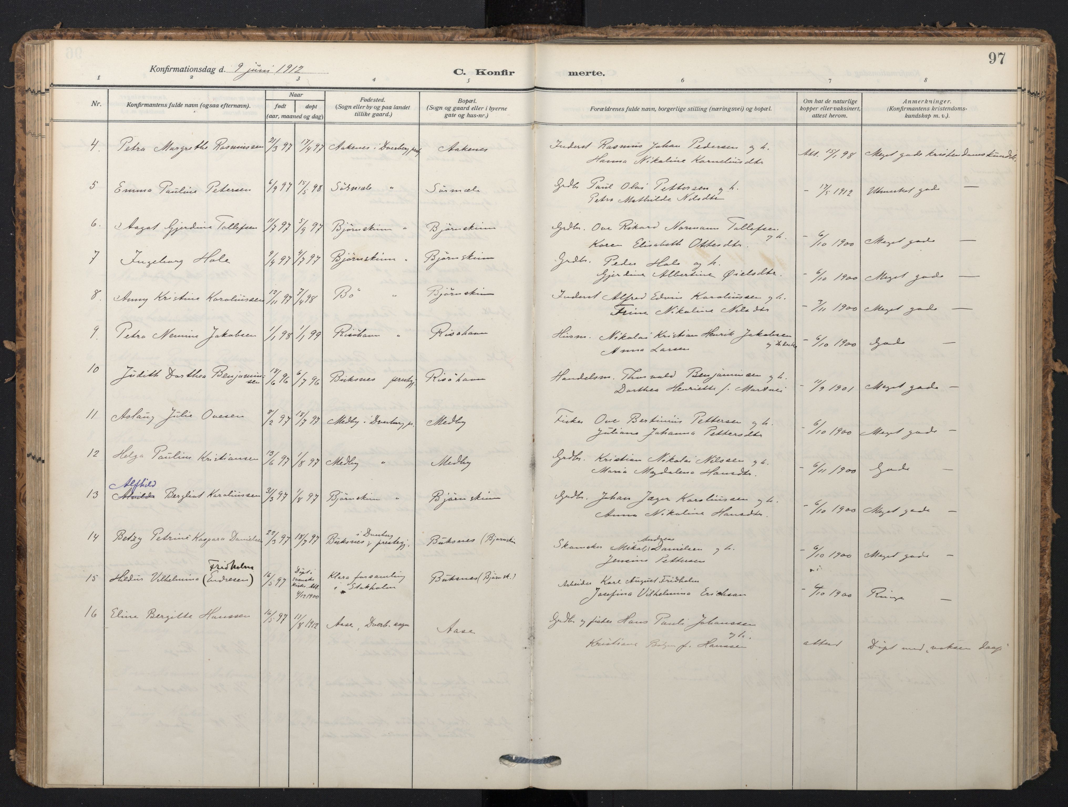 Ministerialprotokoller, klokkerbøker og fødselsregistre - Nordland, AV/SAT-A-1459/898/L1423: Parish register (official) no. 898A03, 1909-1928, p. 97