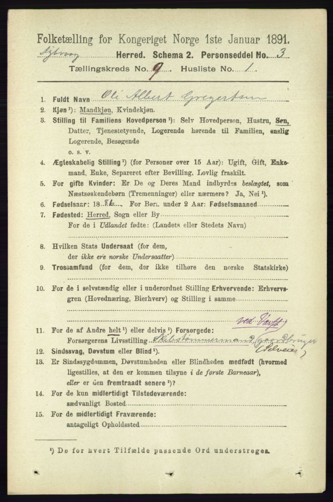 RA, 1891 census for 0915 Dypvåg, 1891, p. 3281