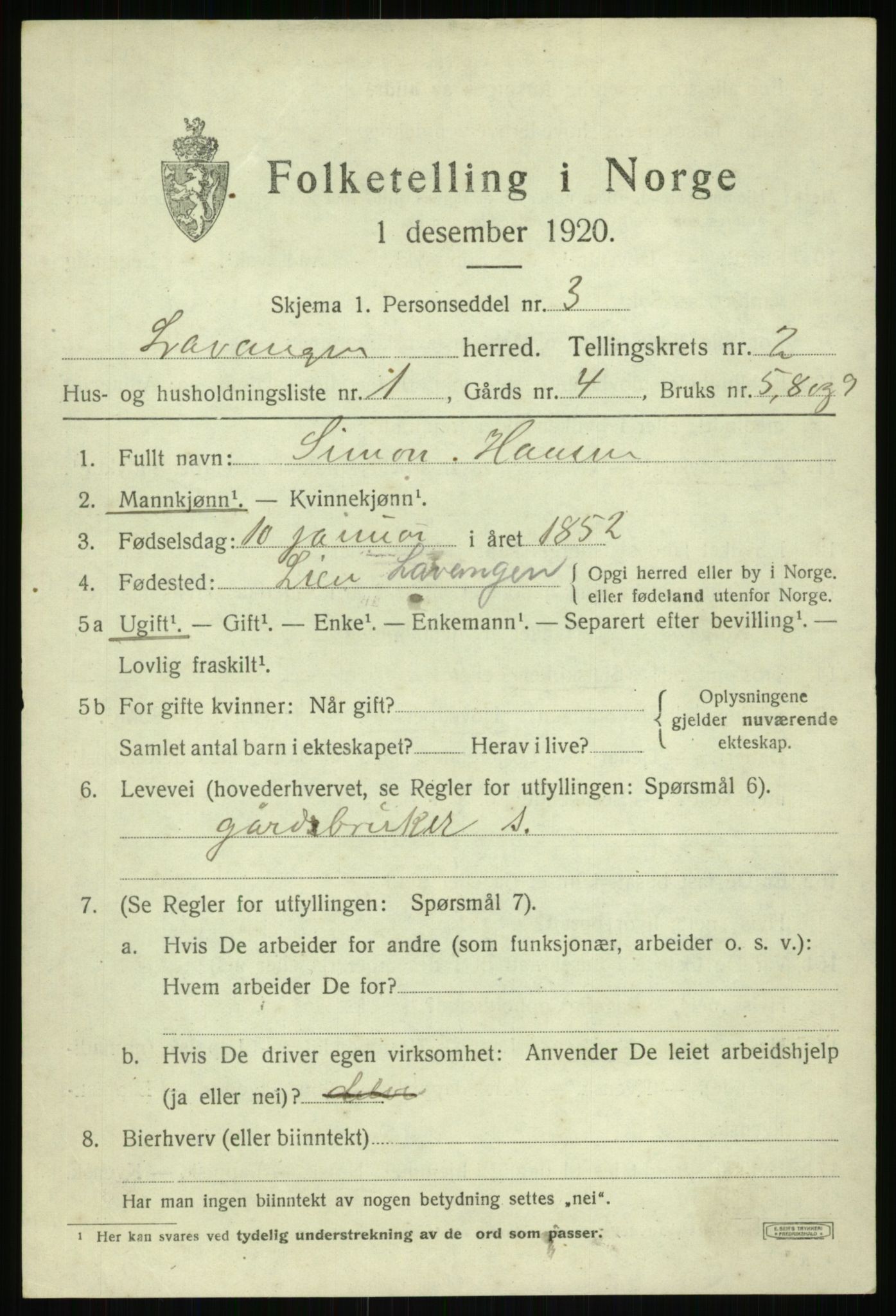 SATØ, 1920 census for Lavangen, 1920, p. 937