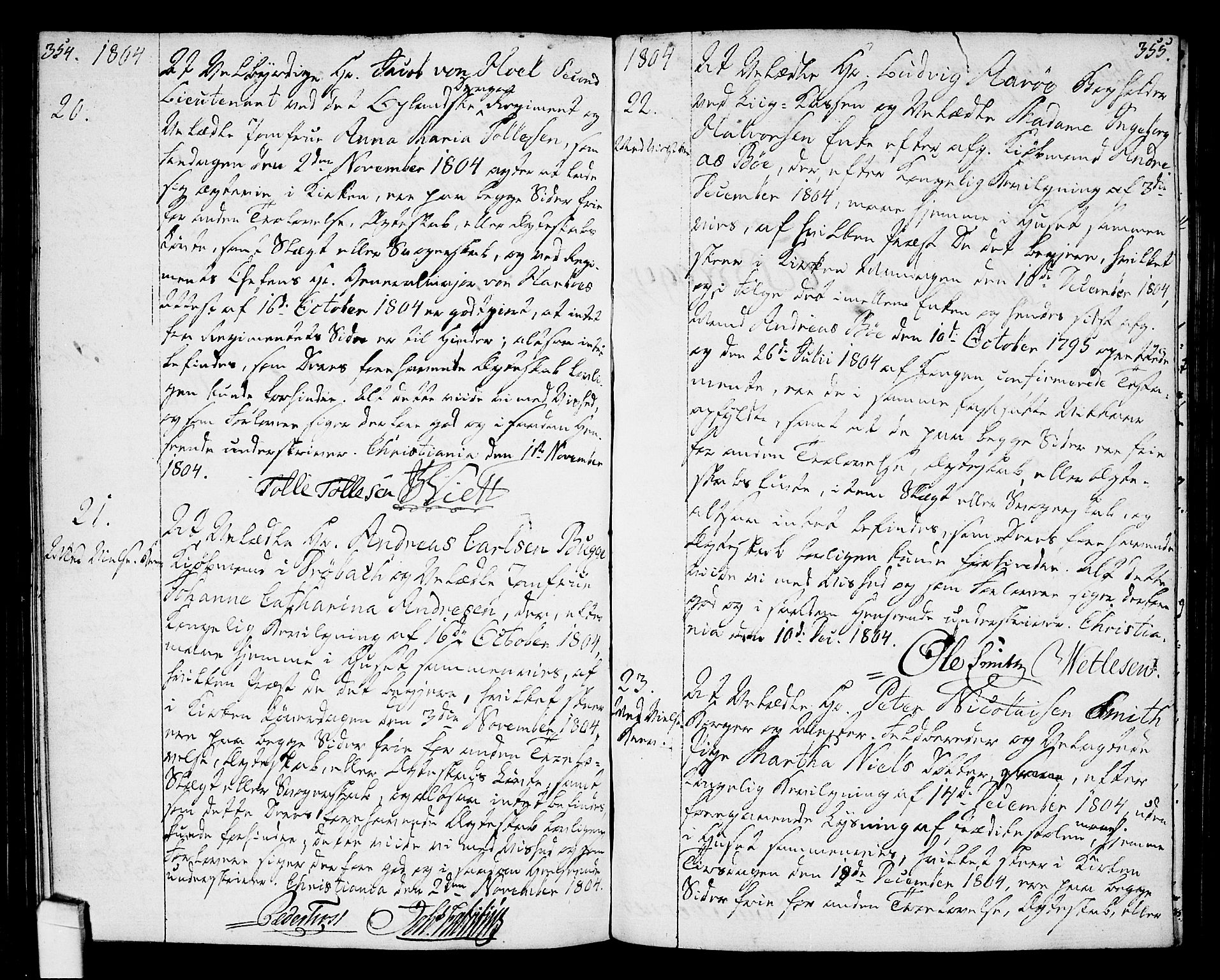 Oslo domkirke Kirkebøker, AV/SAO-A-10752/L/La/L0010: Best man's statements no. 10, 1789-1807, p. 354-355