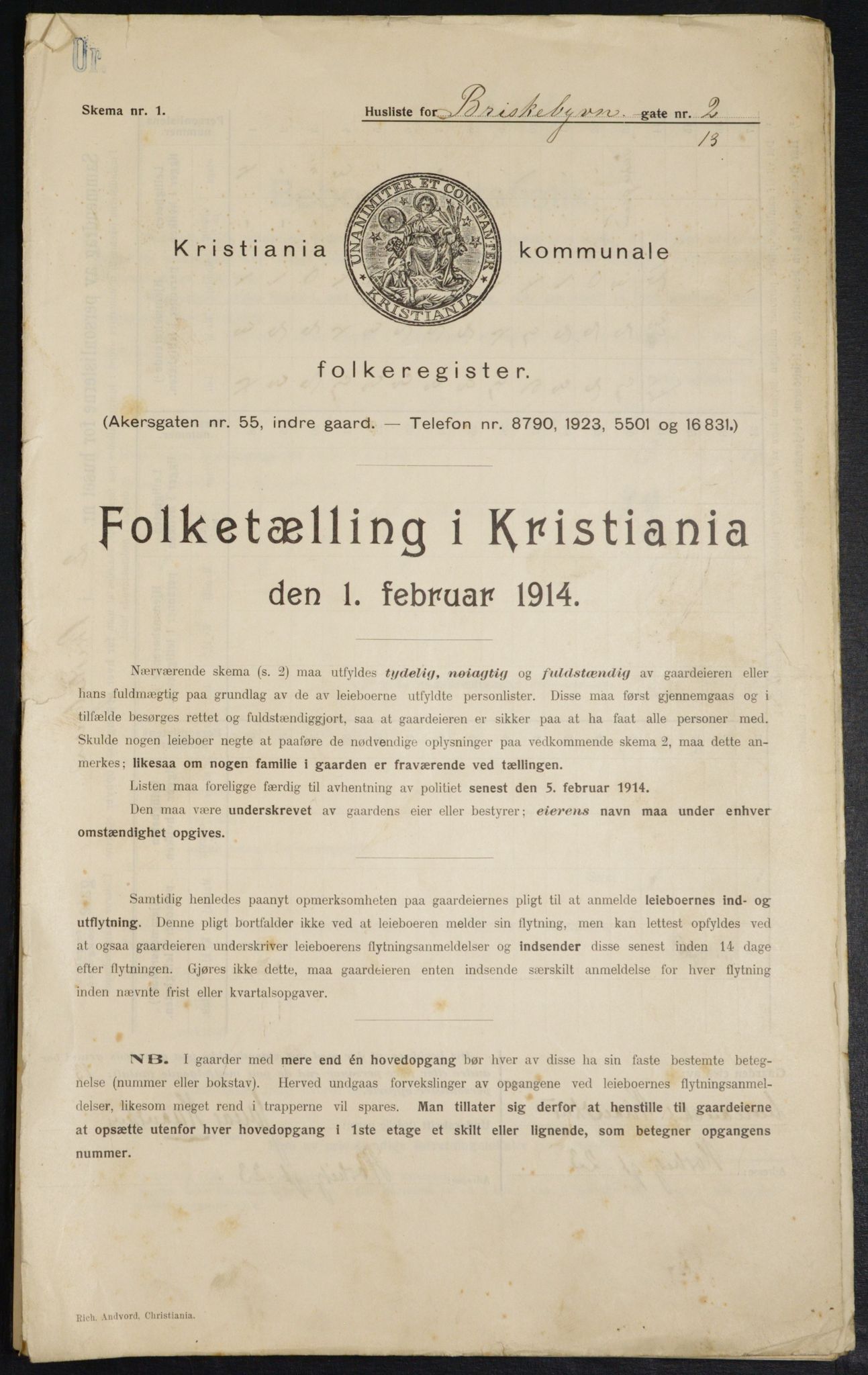 OBA, Municipal Census 1914 for Kristiania, 1914, p. 9184