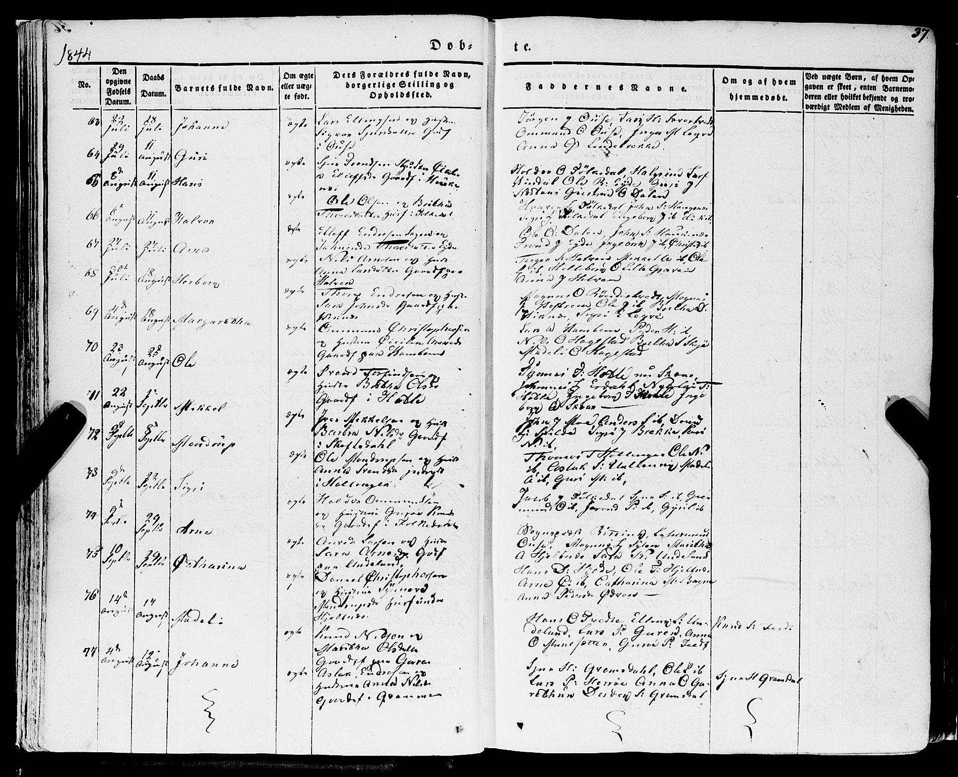 Ulvik sokneprestembete, AV/SAB-A-78801/H/Haa: Parish register (official) no. A 12, 1839-1853, p. 37