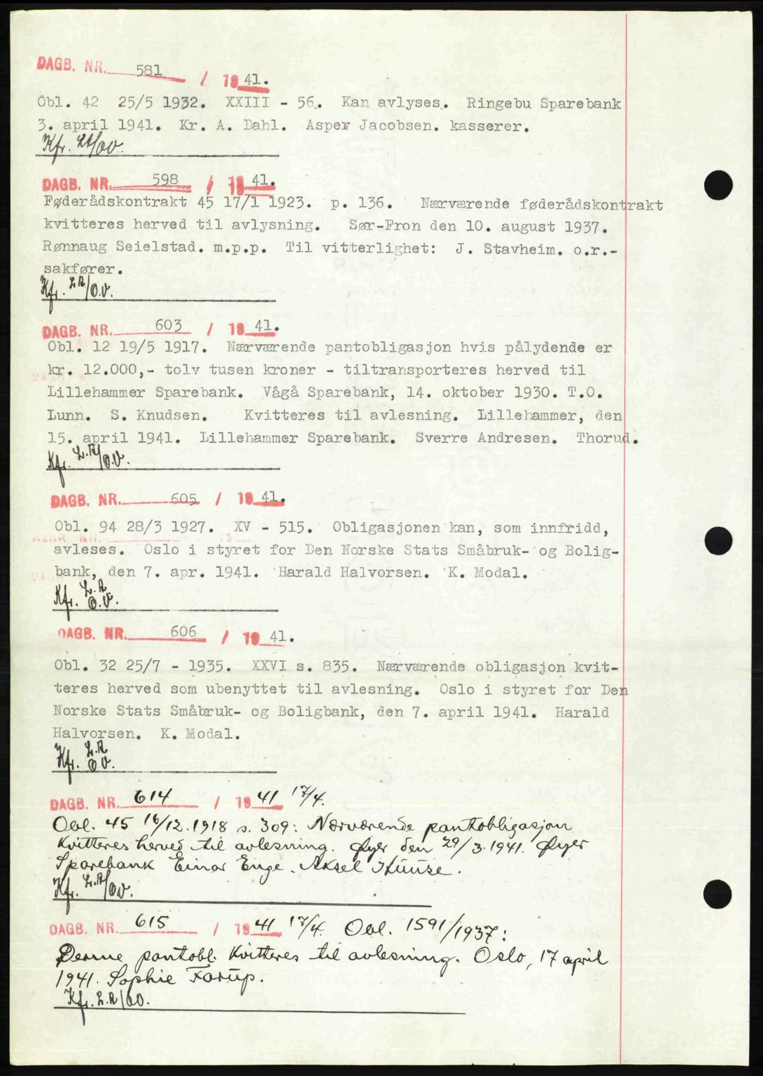 Sør-Gudbrandsdal tingrett, SAH/TING-004/H/Hb/Hbf/L0002: Mortgage book no. C1, 1938-1951, Diary no: : 581/1941