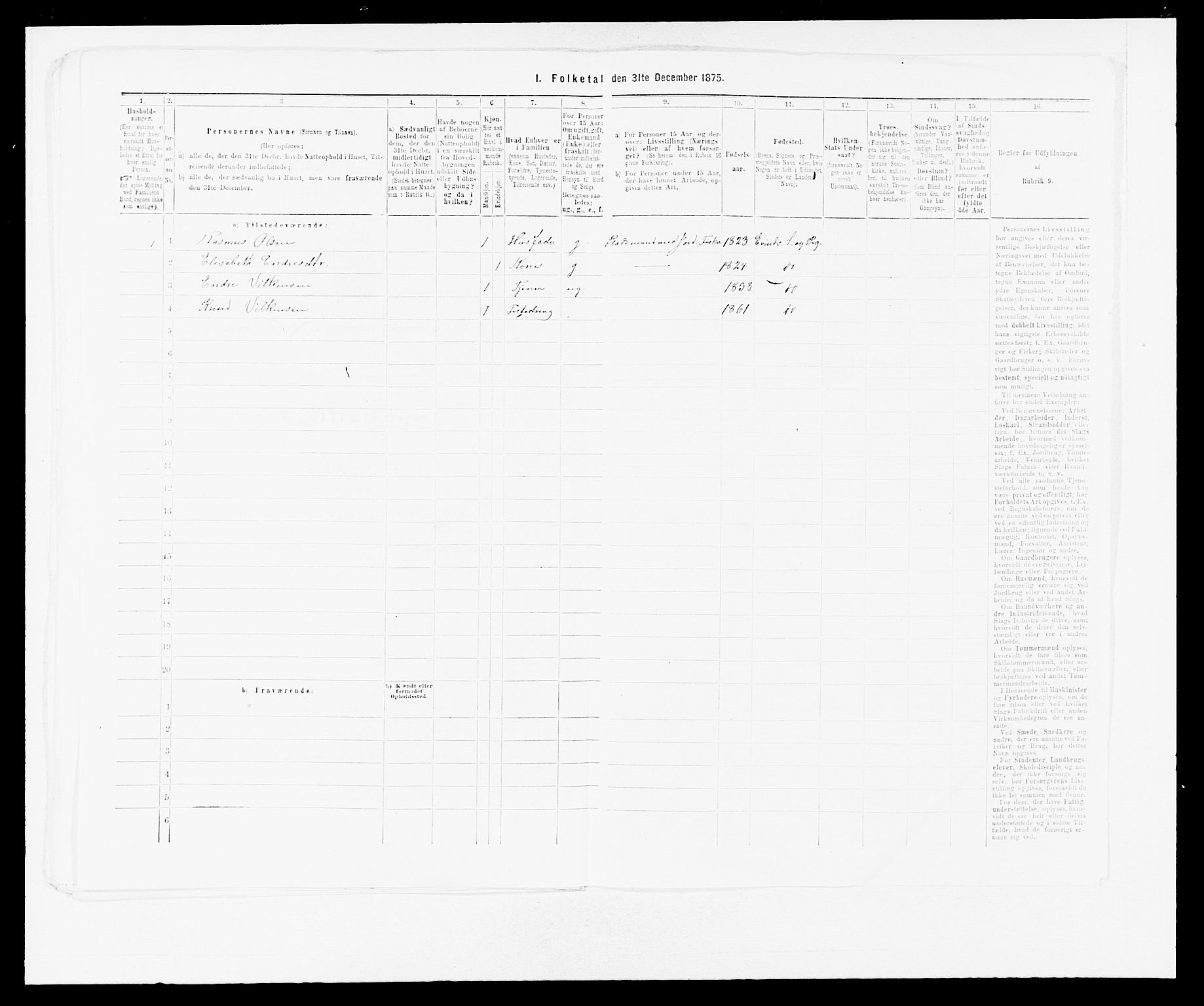 SAB, 1875 census for 1411P Eivindvik, 1875, p. 854