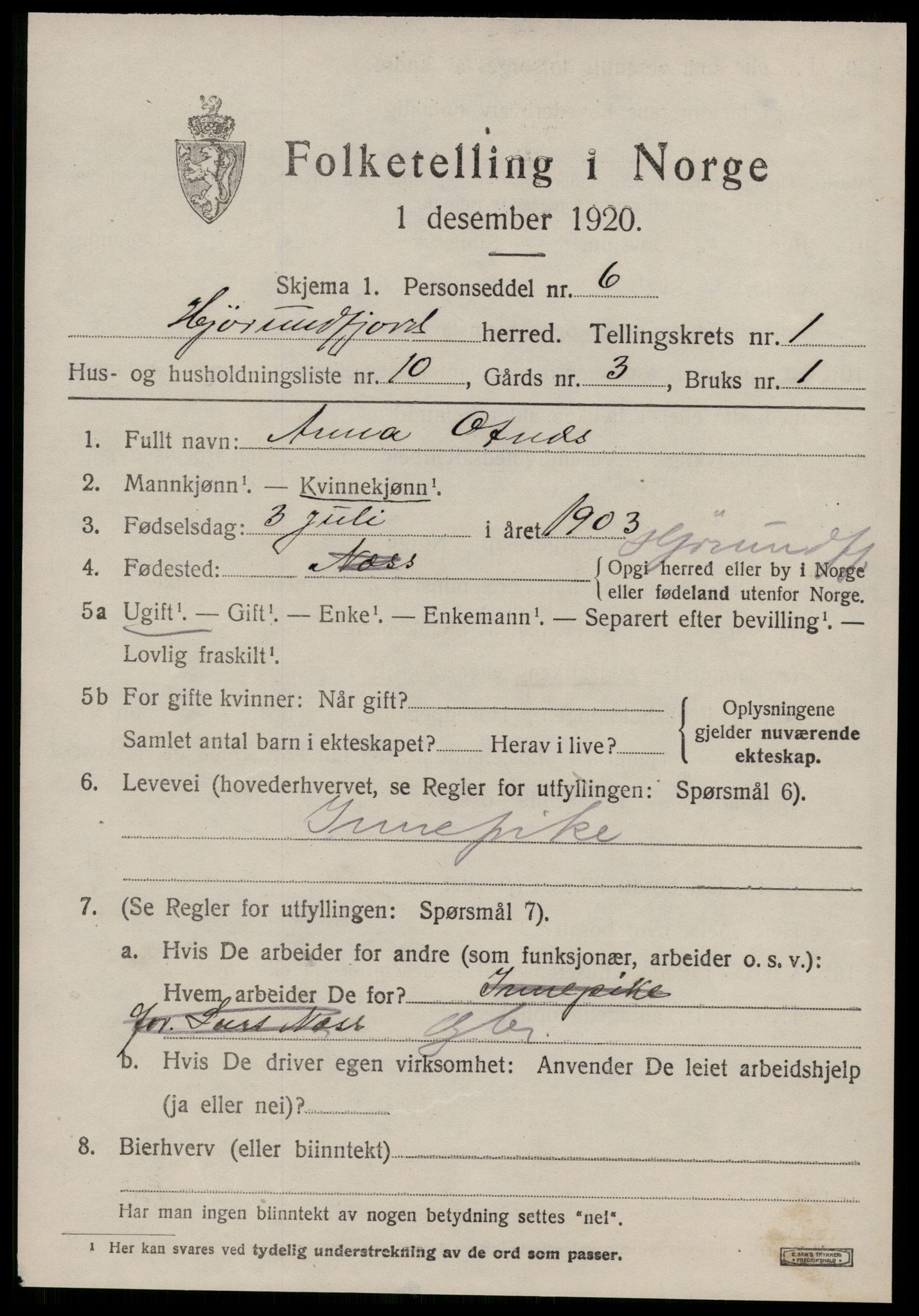 SAT, 1920 census for Hjørundfjord, 1920, p. 743