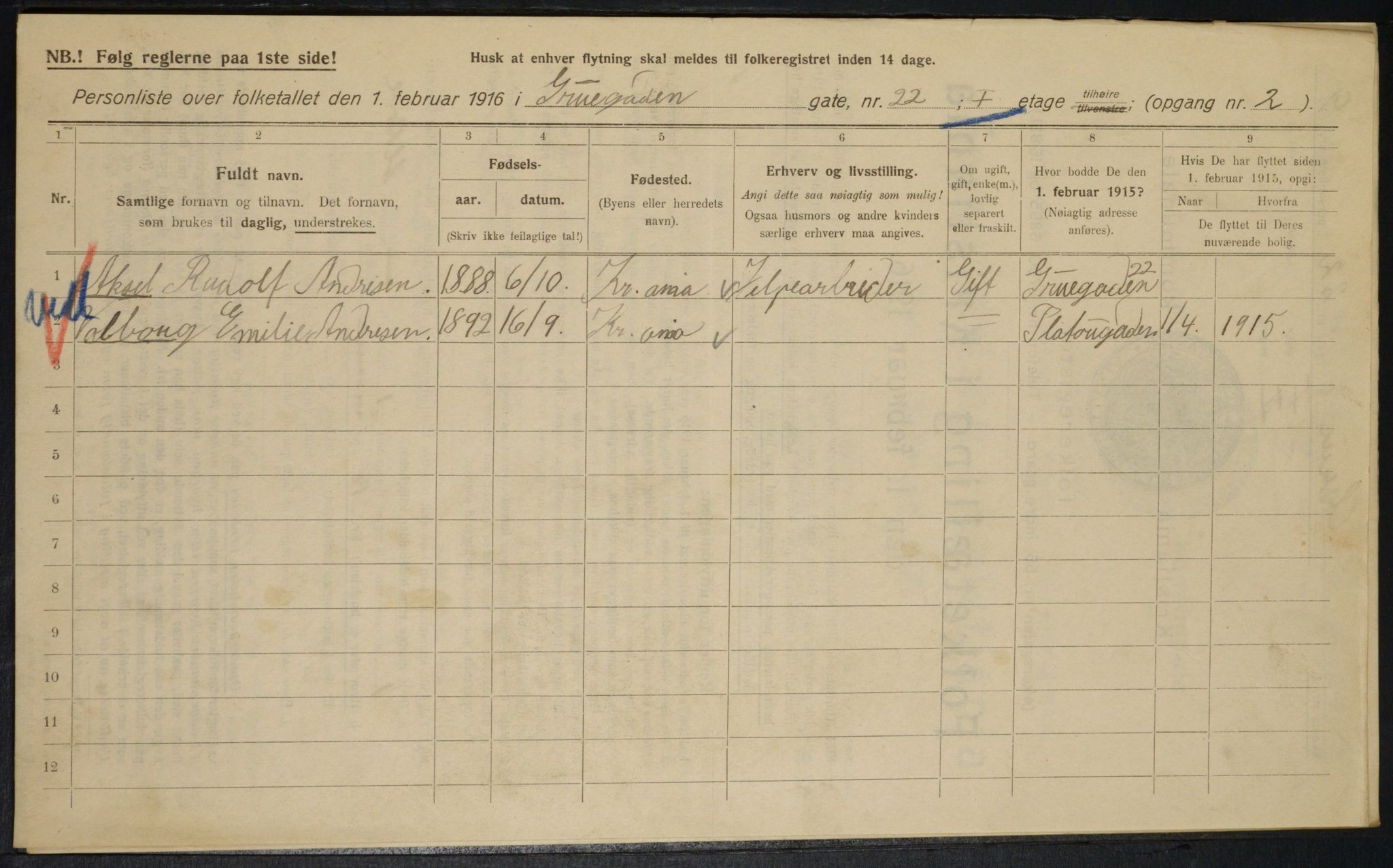 OBA, Municipal Census 1916 for Kristiania, 1916, p. 31163