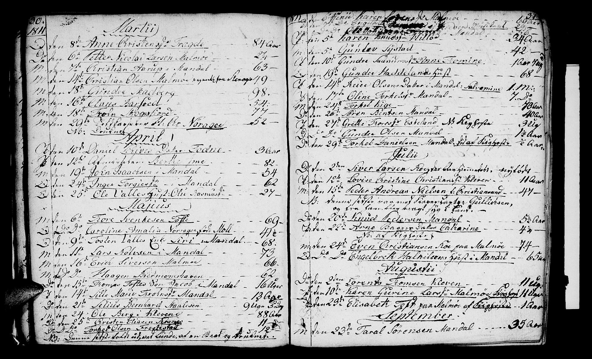 Mandal sokneprestkontor, SAK/1111-0030/F/Fa/Faa/L0009: Parish register (official) no. A 9, 1804-1818, p. 30-31