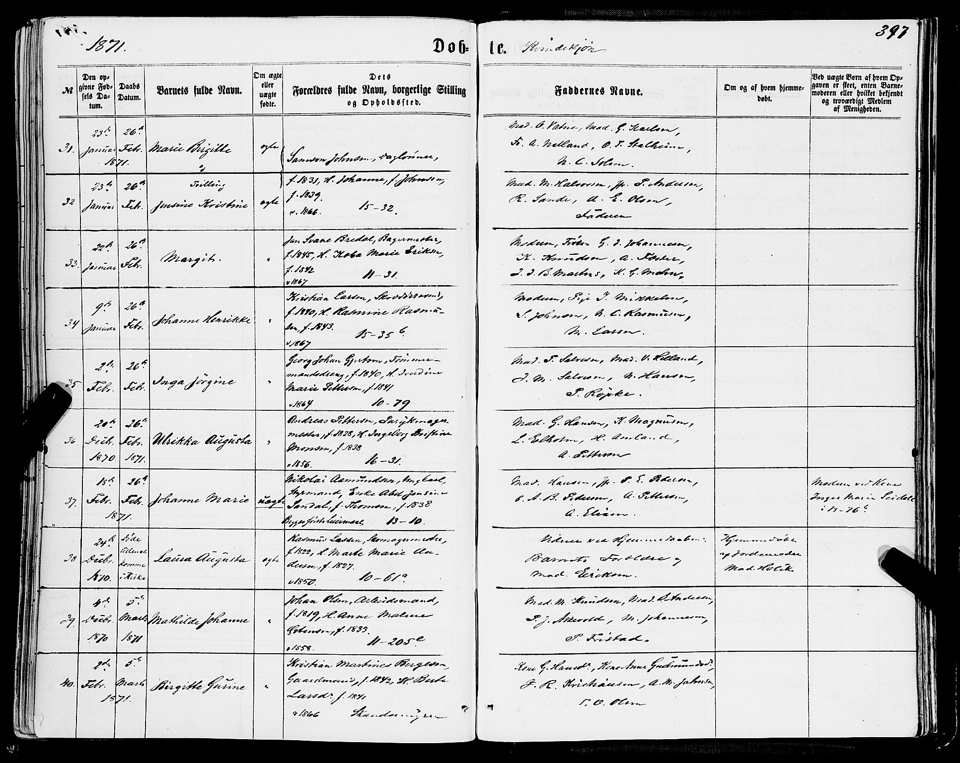 Domkirken sokneprestembete, SAB/A-74801/H/Haa/L0021: Parish register (official) no. B 4, 1859-1871, p. 397