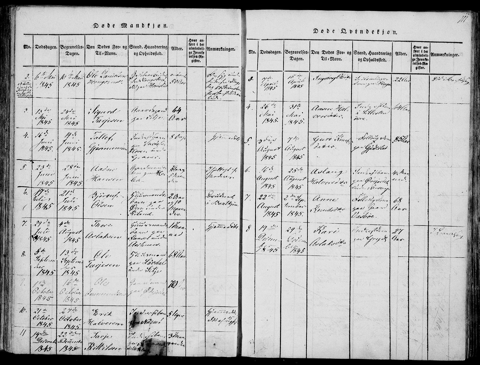 Fyresdal kirkebøker, AV/SAKO-A-263/F/Fa/L0004: Parish register (official) no. I 4, 1815-1854, p. 111