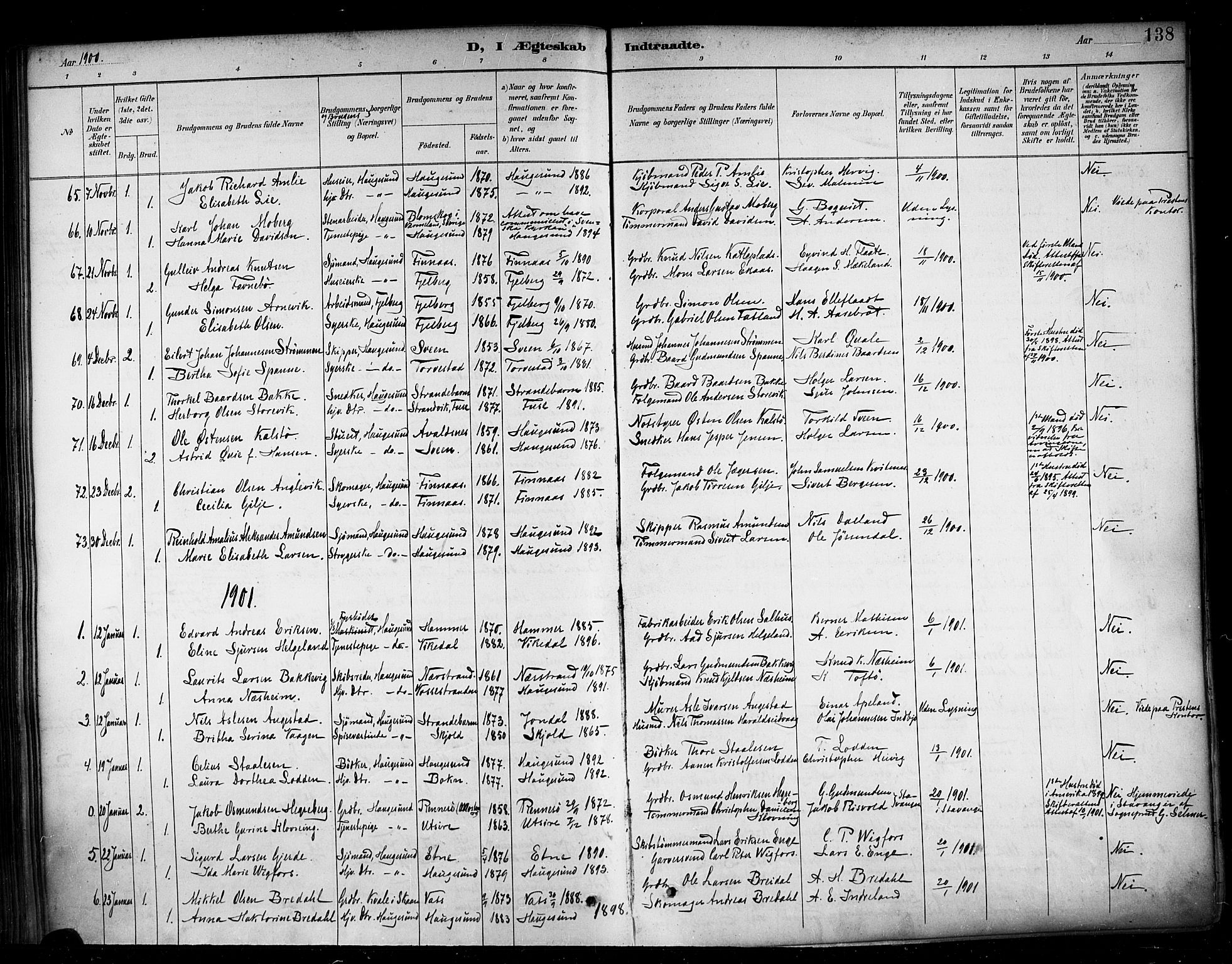 Haugesund sokneprestkontor, SAST/A -101863/H/Ha/Haa/L0005: Parish register (official) no. A 5, 1891-1903, p. 138