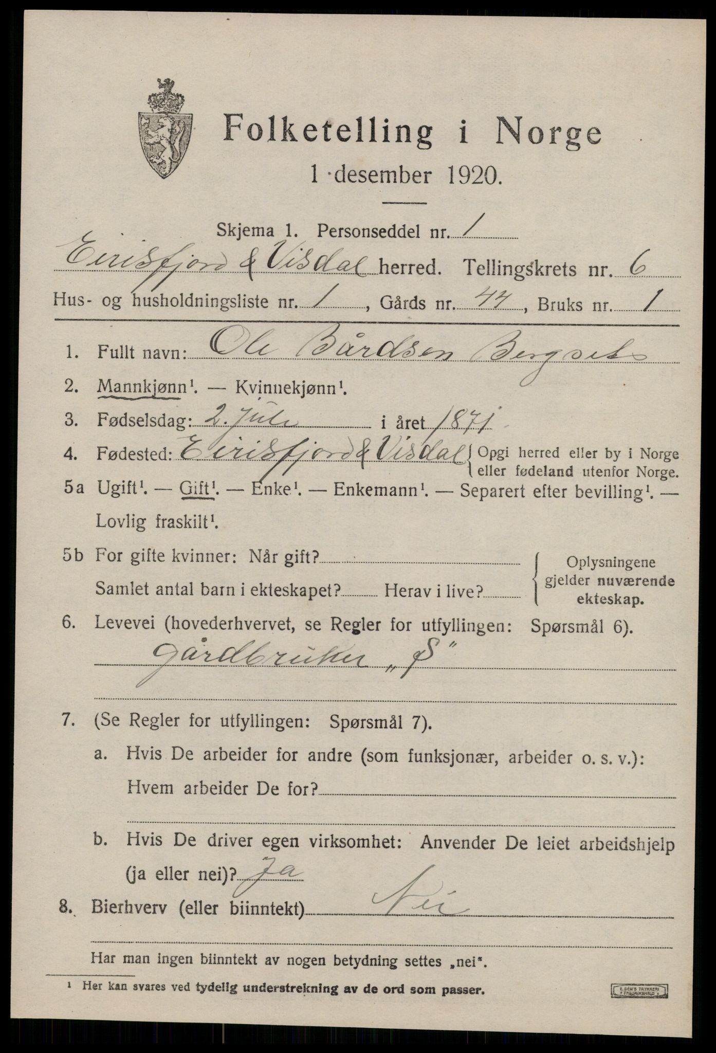 SAT, 1920 census for Eresfjord og Vistdal, 1920, p. 3375