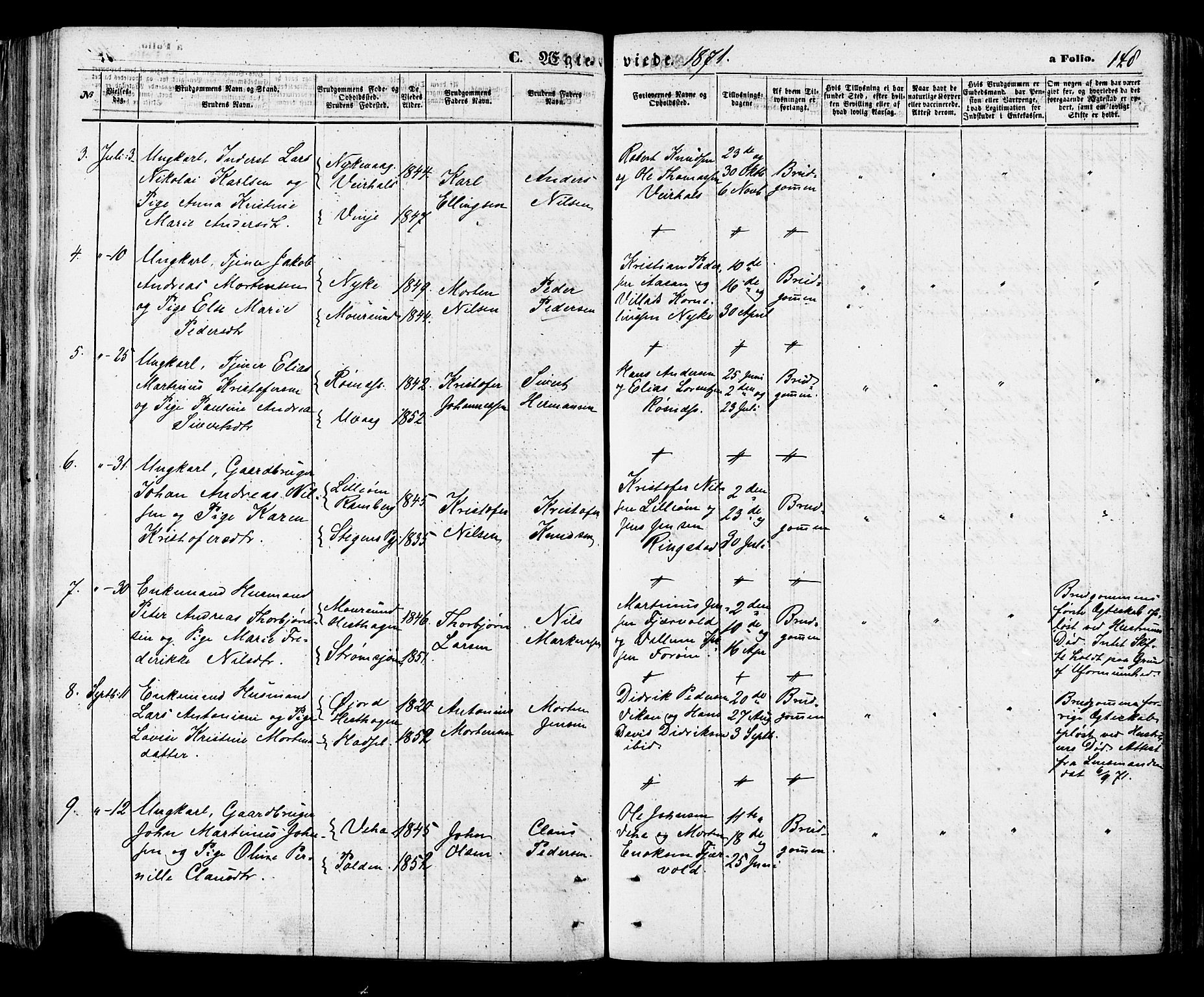 Ministerialprotokoller, klokkerbøker og fødselsregistre - Nordland, AV/SAT-A-1459/891/L1301: Parish register (official) no. 891A06, 1870-1878, p. 148