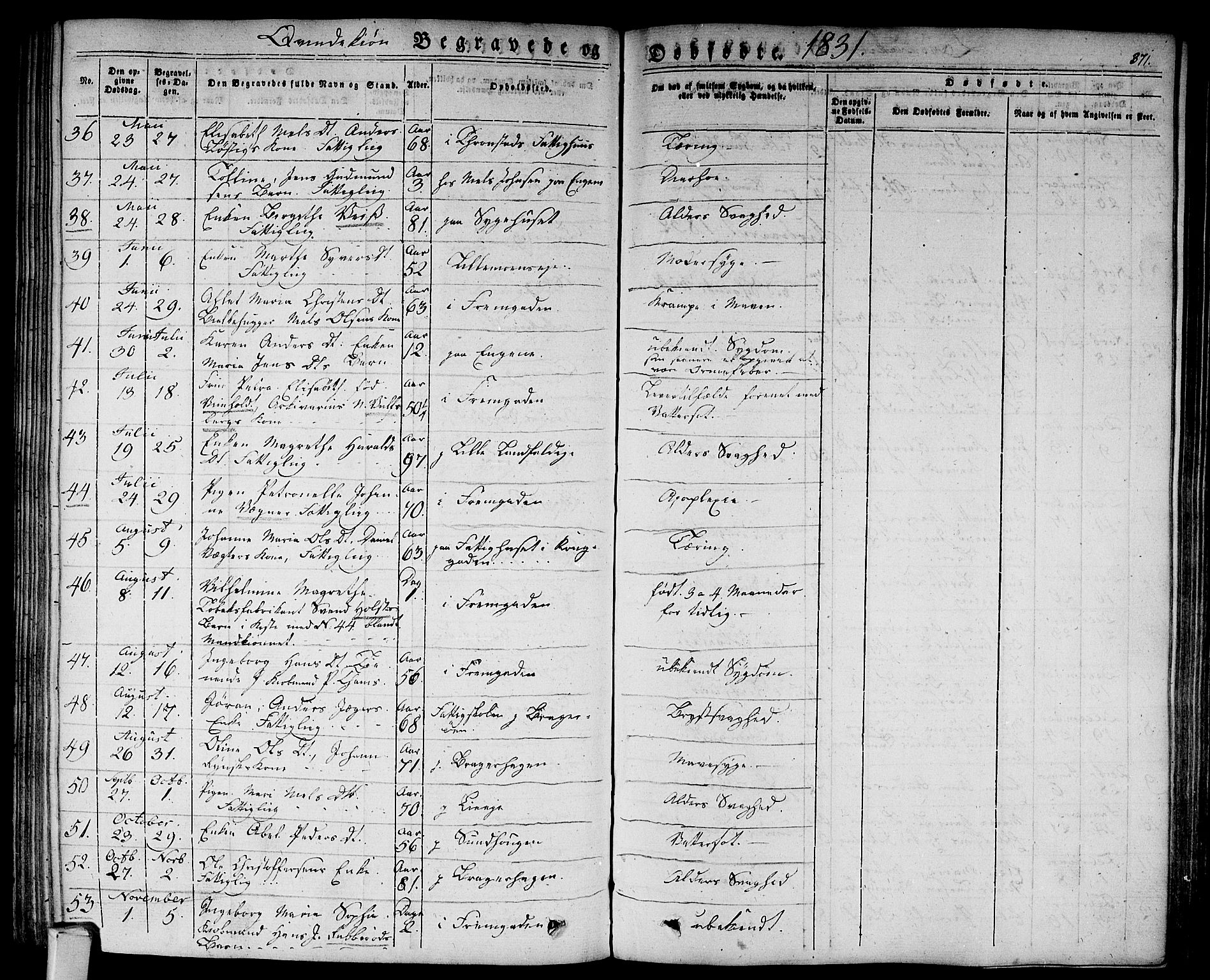 Bragernes kirkebøker, SAKO/A-6/F/Fb/L0001: Parish register (official) no. II 1, 1830-1847, p. 371