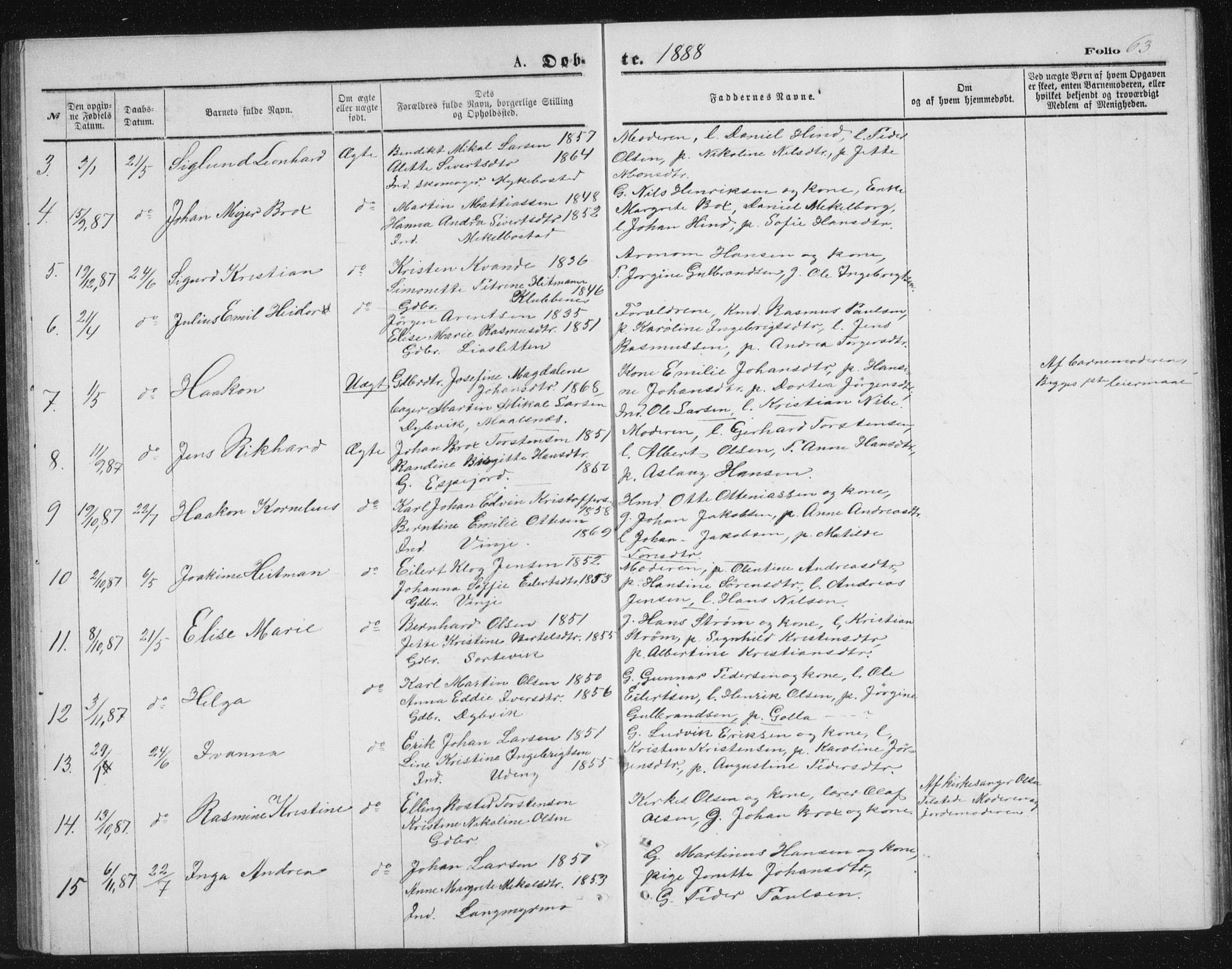 Tranøy sokneprestkontor, SATØ/S-1313/I/Ia/Iab/L0013klokker: Parish register (copy) no. 13, 1874-1896, p. 63