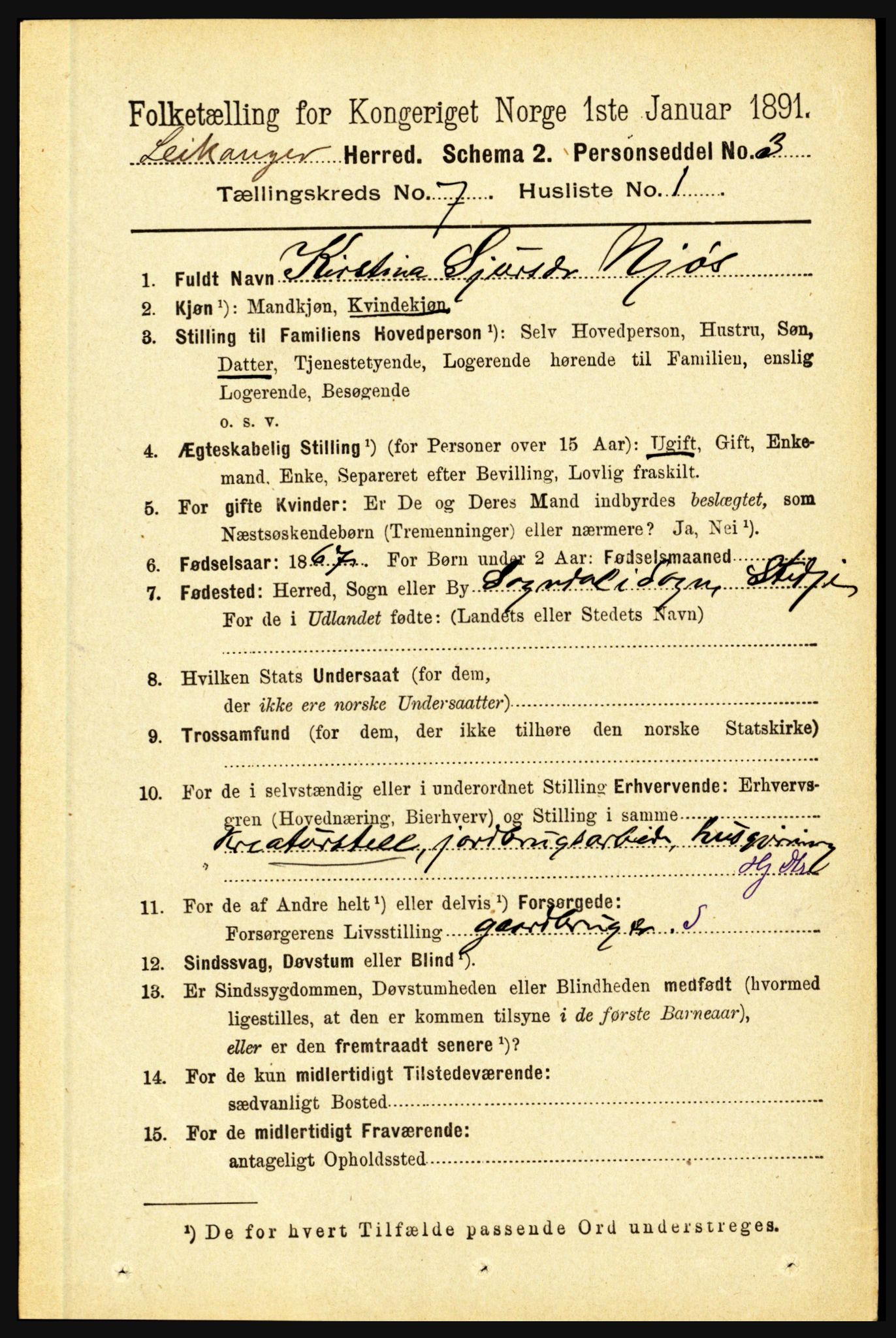 RA, 1891 census for 1419 Leikanger, 1891, p. 1344