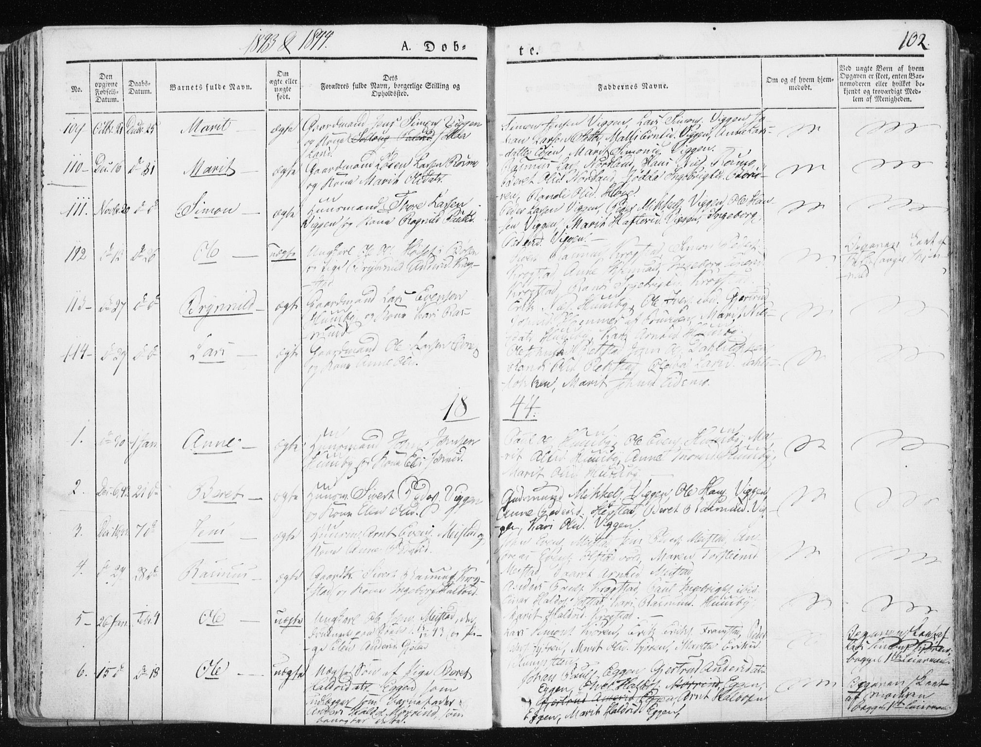 Ministerialprotokoller, klokkerbøker og fødselsregistre - Sør-Trøndelag, SAT/A-1456/665/L0771: Parish register (official) no. 665A06, 1830-1856, p. 102