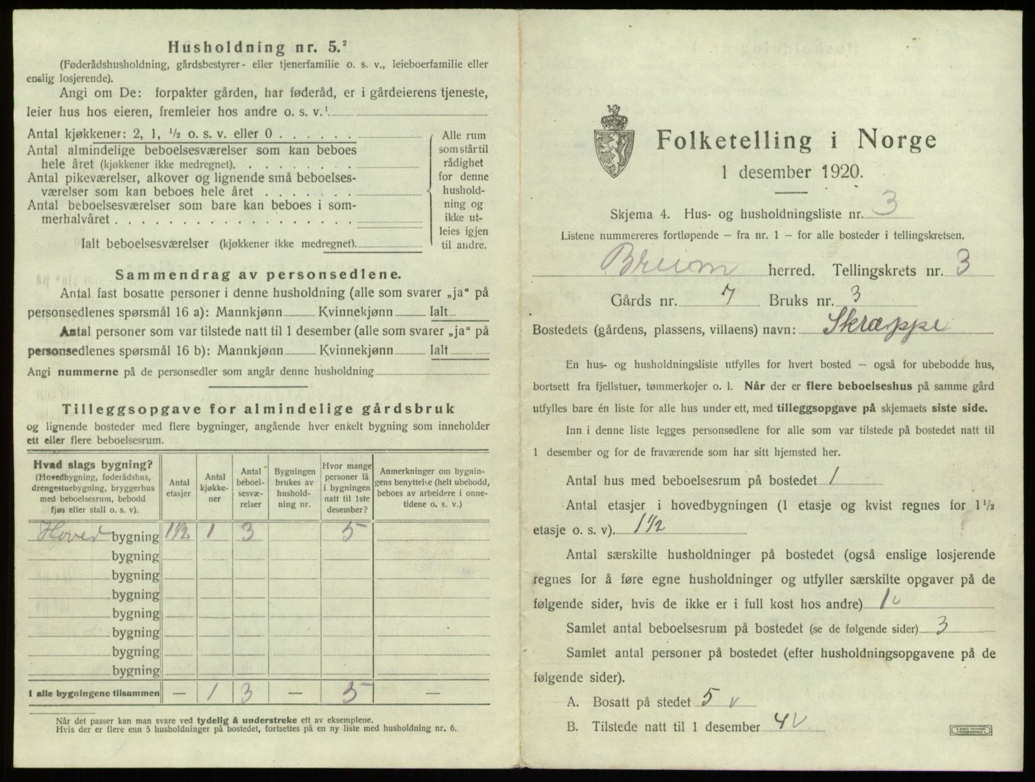 SAB, 1920 census for Breim, 1920, p. 203