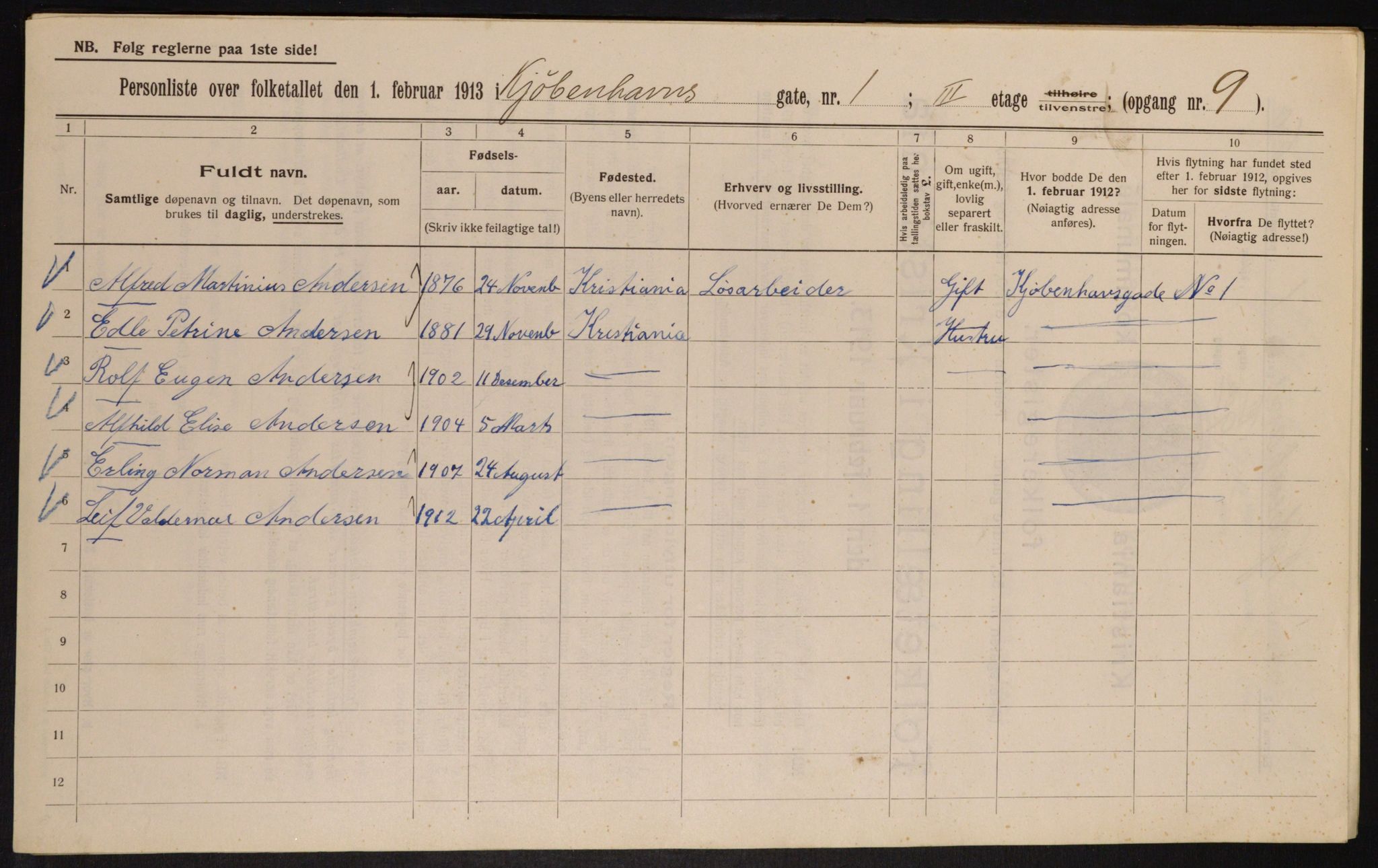 OBA, Municipal Census 1913 for Kristiania, 1913, p. 54725