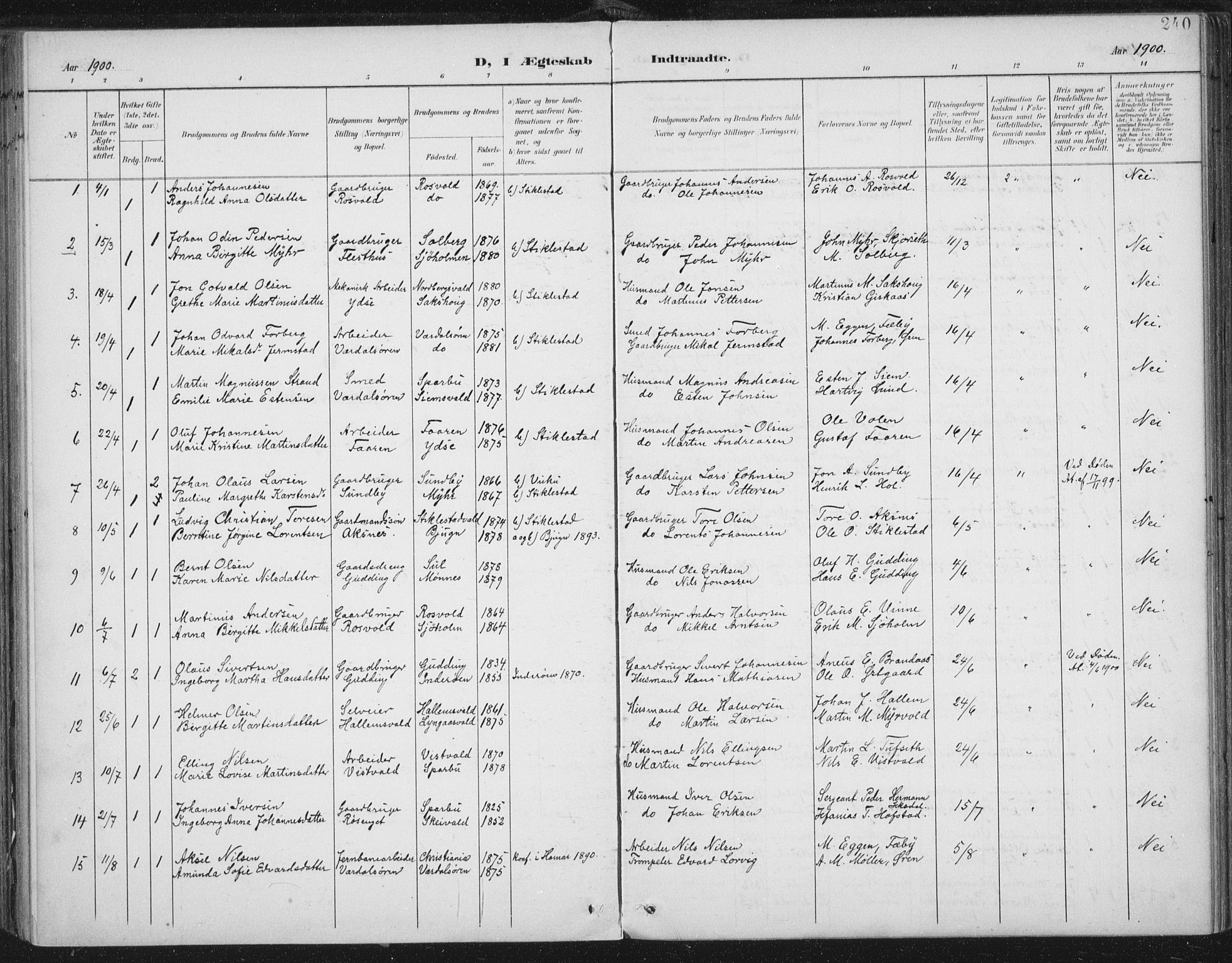 Ministerialprotokoller, klokkerbøker og fødselsregistre - Nord-Trøndelag, SAT/A-1458/723/L0246: Parish register (official) no. 723A15, 1900-1917, p. 240