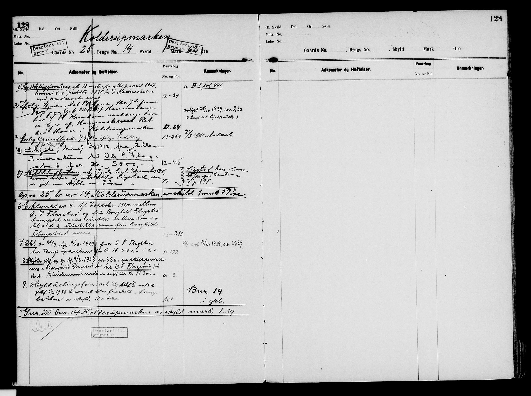 Nord-Hedmark sorenskriveri, SAH/TING-012/H/Ha/Had/Hade/L0003: Mortgage register no. 4.3, 1899-1940, p. 128