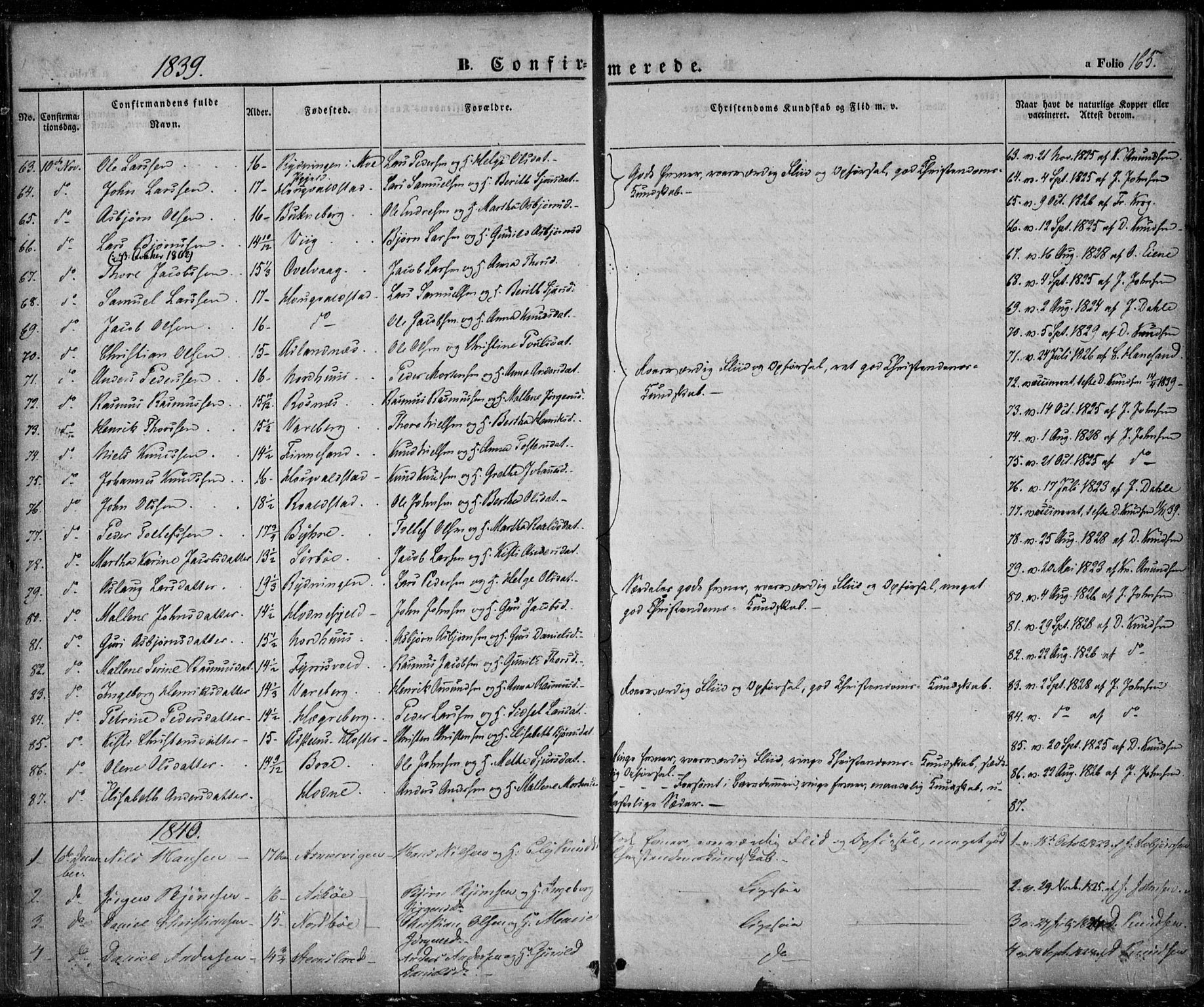 Rennesøy sokneprestkontor, SAST/A -101827/H/Ha/Haa/L0005: Parish register (official) no. A 5, 1838-1859, p. 165