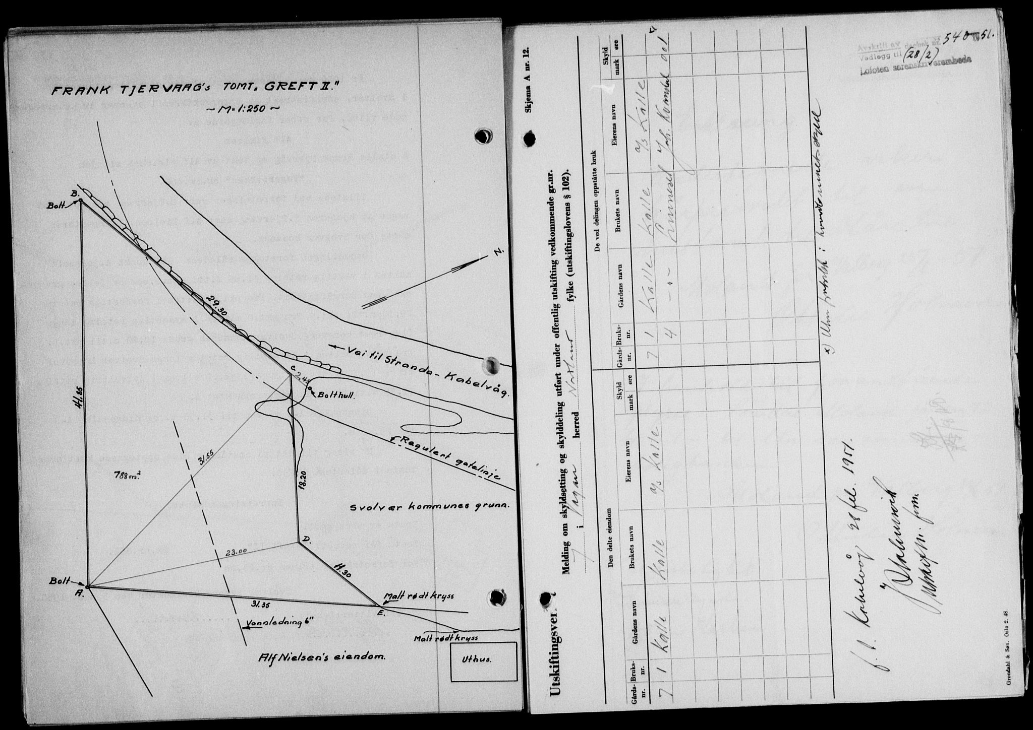 Lofoten sorenskriveri, SAT/A-0017/1/2/2C/L0025a: Mortgage book no. 25a, 1950-1951, Diary no: : 540/1951