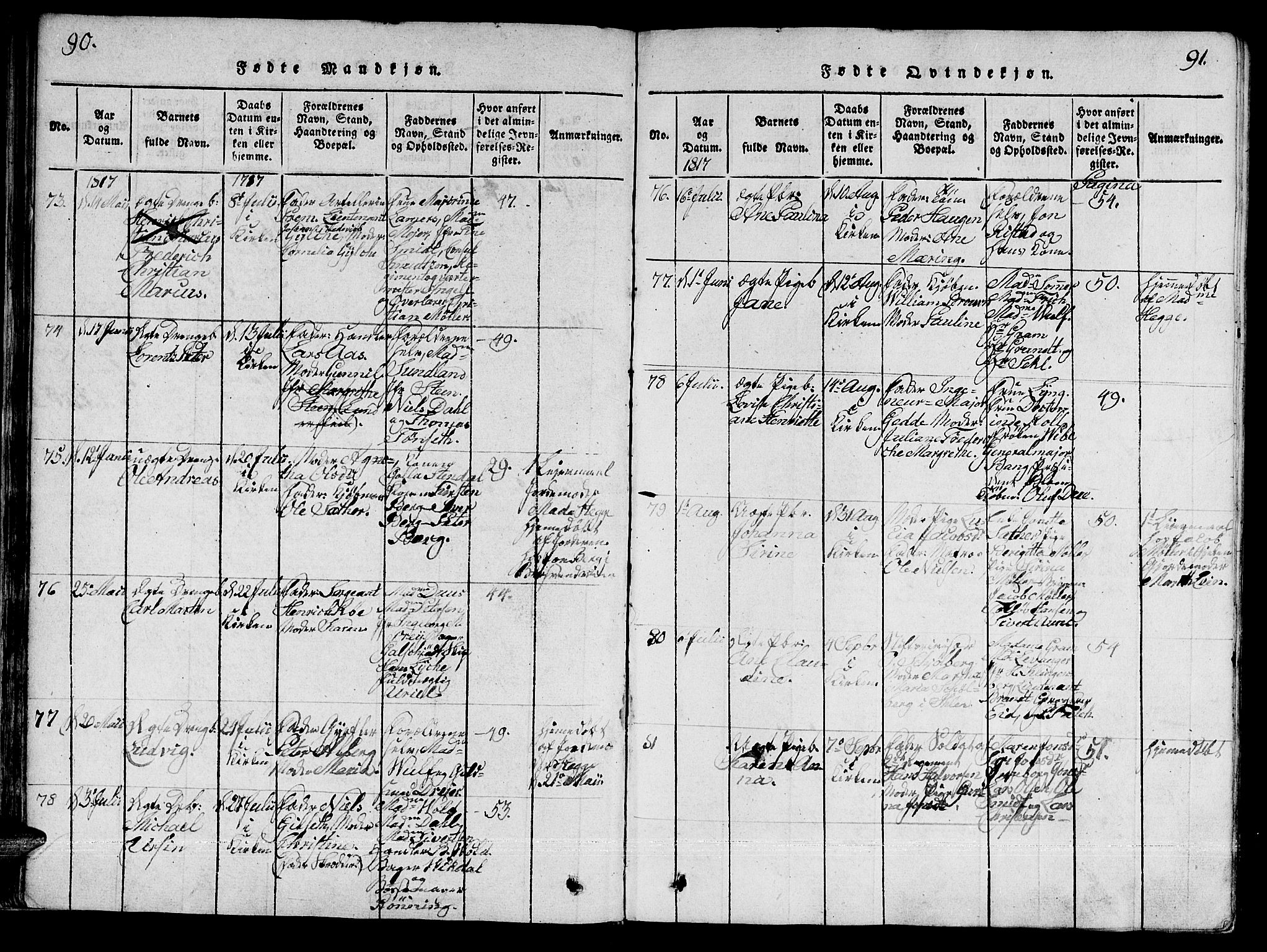 Ministerialprotokoller, klokkerbøker og fødselsregistre - Sør-Trøndelag, SAT/A-1456/601/L0043: Parish register (official) no. 601A11, 1815-1821, p. 90-91