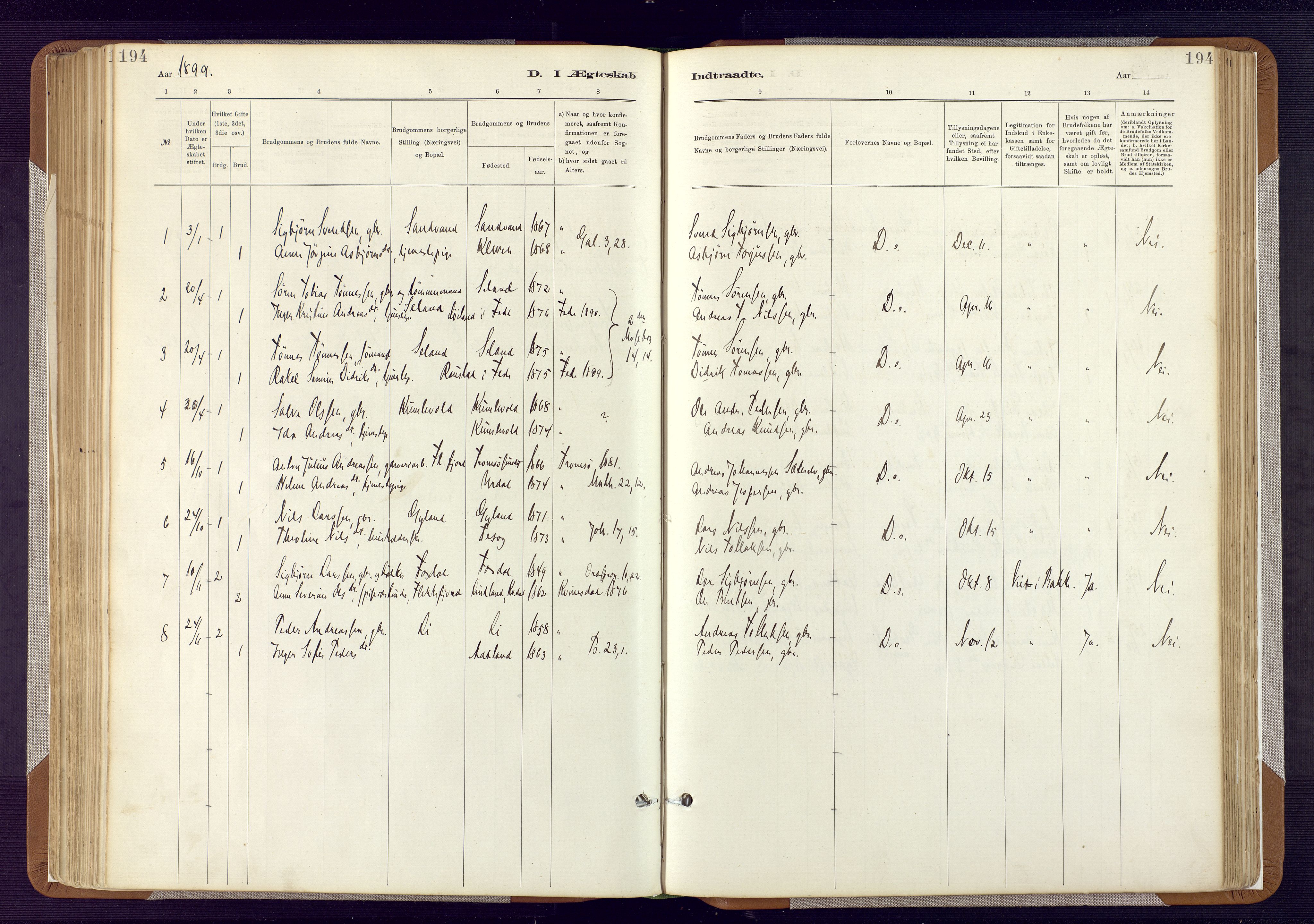 Bakke sokneprestkontor, SAK/1111-0002/F/Fa/Fab/L0003: Parish register (official) no. A 3, 1884-1921, p. 194