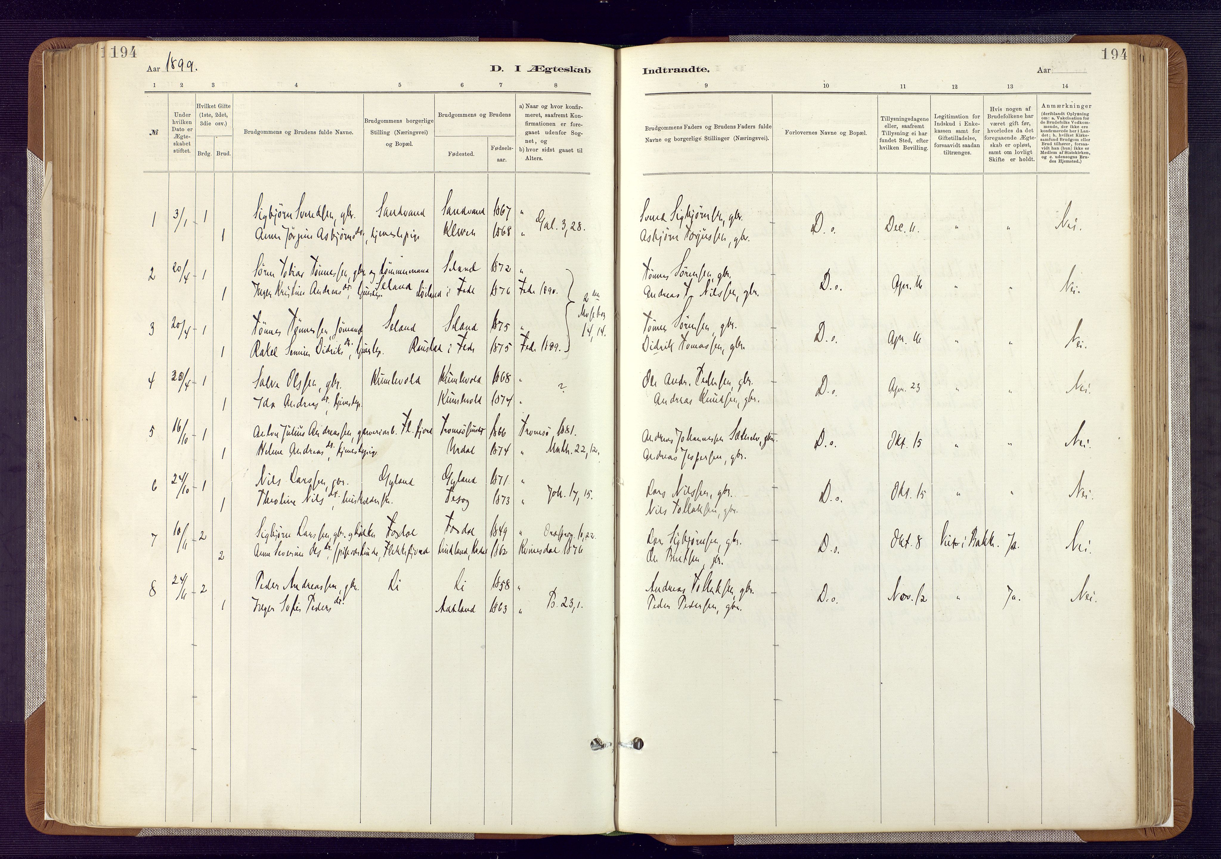 Bakke sokneprestkontor, AV/SAK-1111-0002/F/Fa/Fab/L0003: Parish register (official) no. A 3, 1884-1921, p. 194