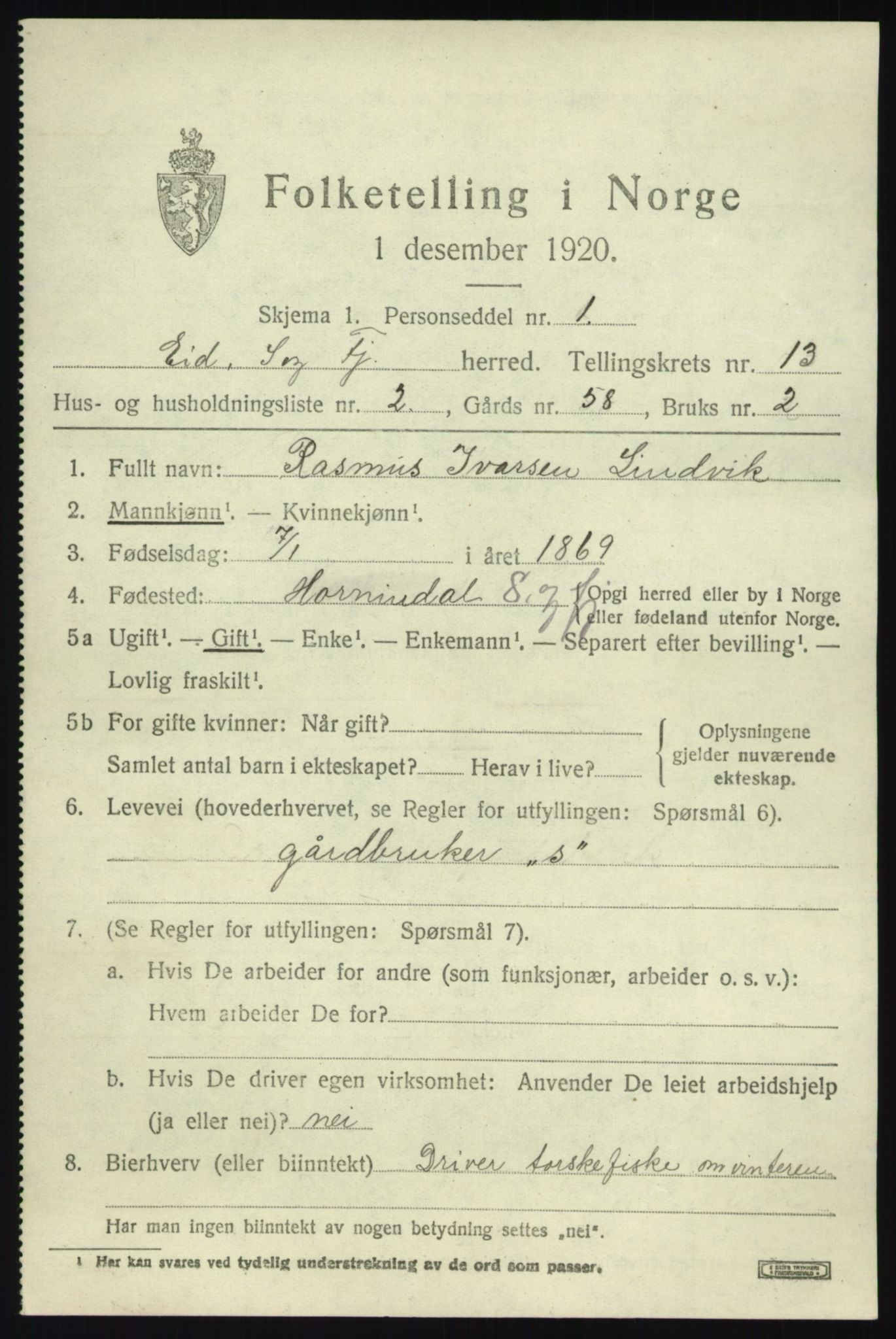 SAB, 1920 census for Eid, 1920, p. 7770