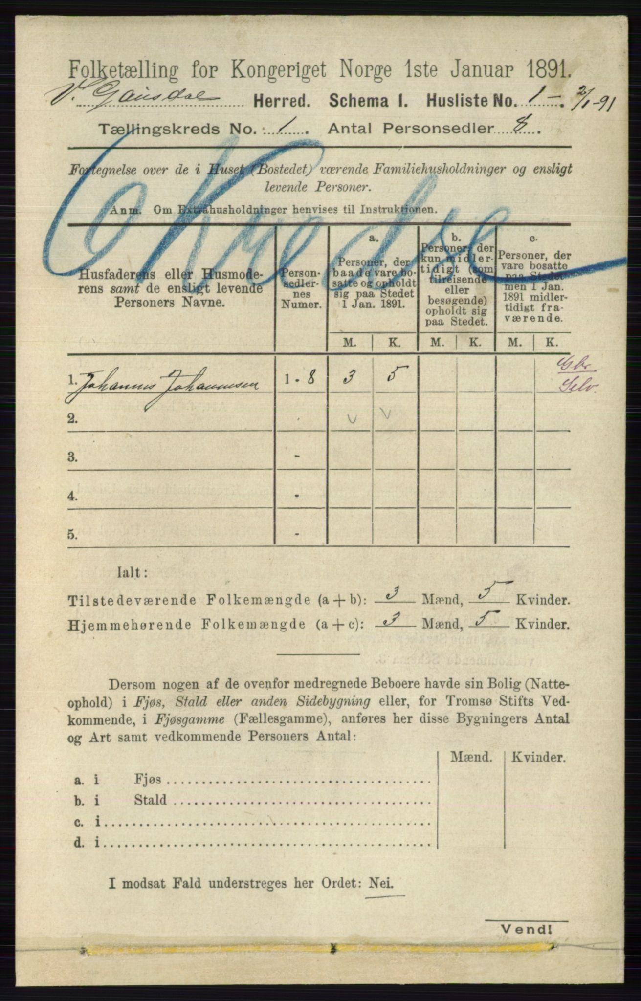 RA, 1891 census for 0523 Vestre Gausdal, 1891, p. 24