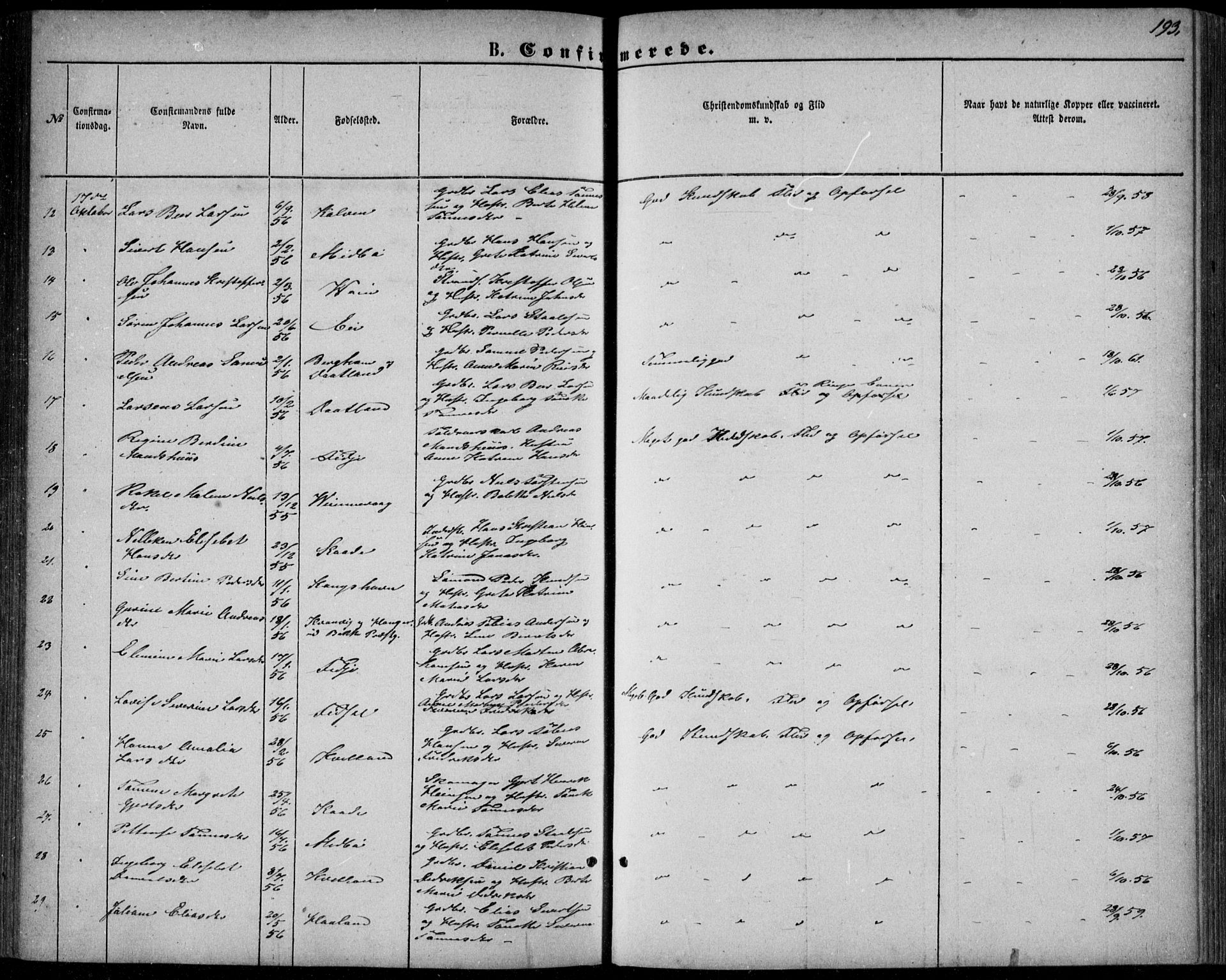 Flekkefjord sokneprestkontor, AV/SAK-1111-0012/F/Fb/Fbb/L0003: Parish register (copy) no. B 3, 1867-1889, p. 193