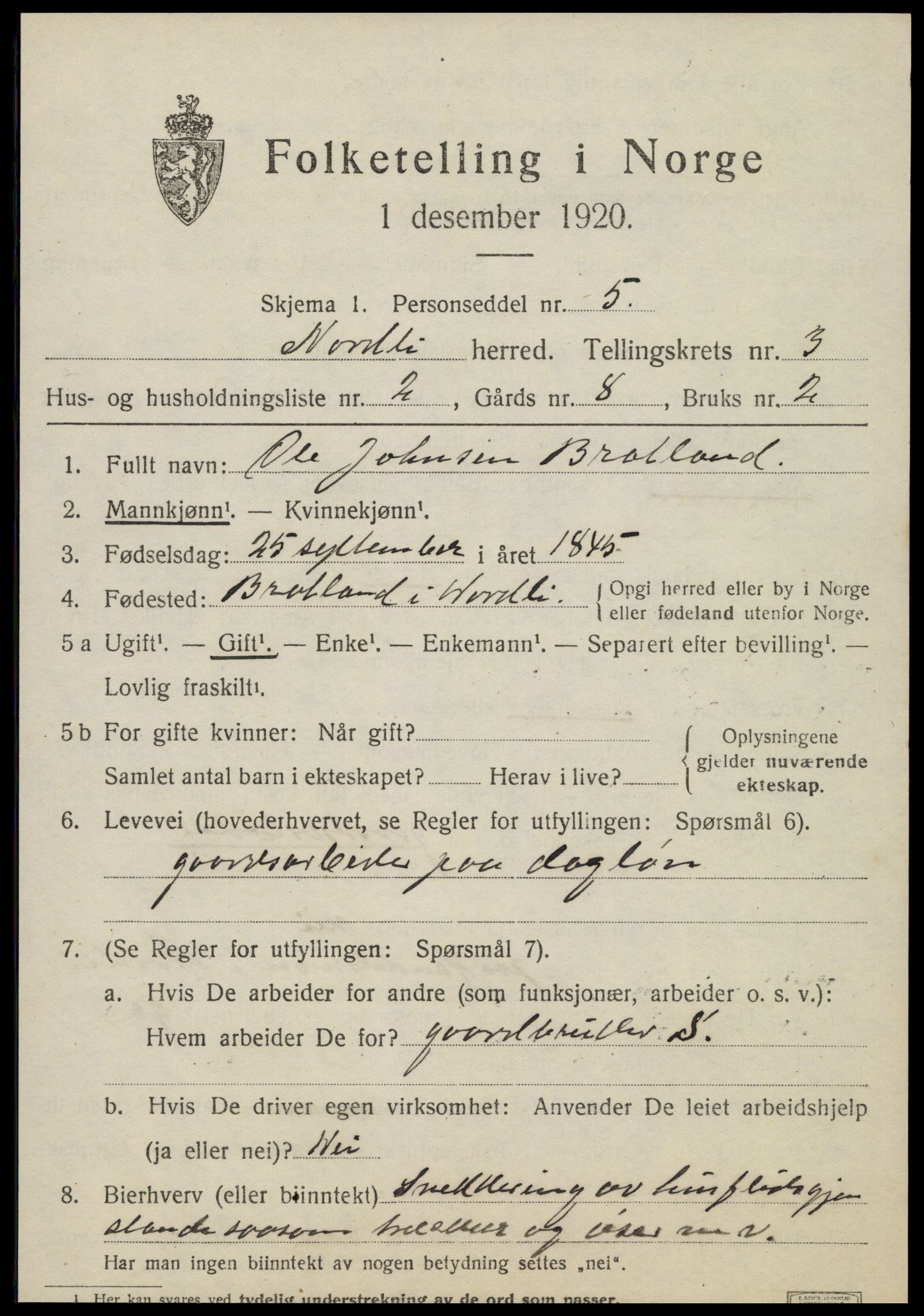 SAT, 1920 census for Nordli, 1920, p. 1429