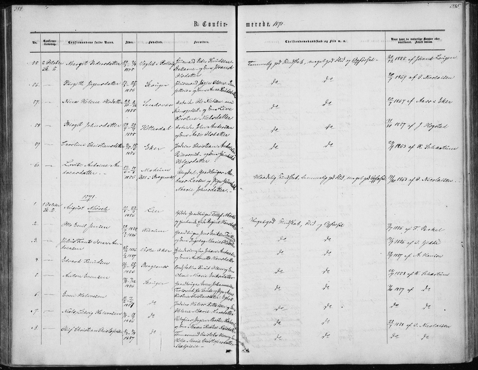 Skoger kirkebøker, AV/SAKO-A-59/F/Fa/L0004: Parish register (official) no. I 4, 1862-1872, p. 384-385