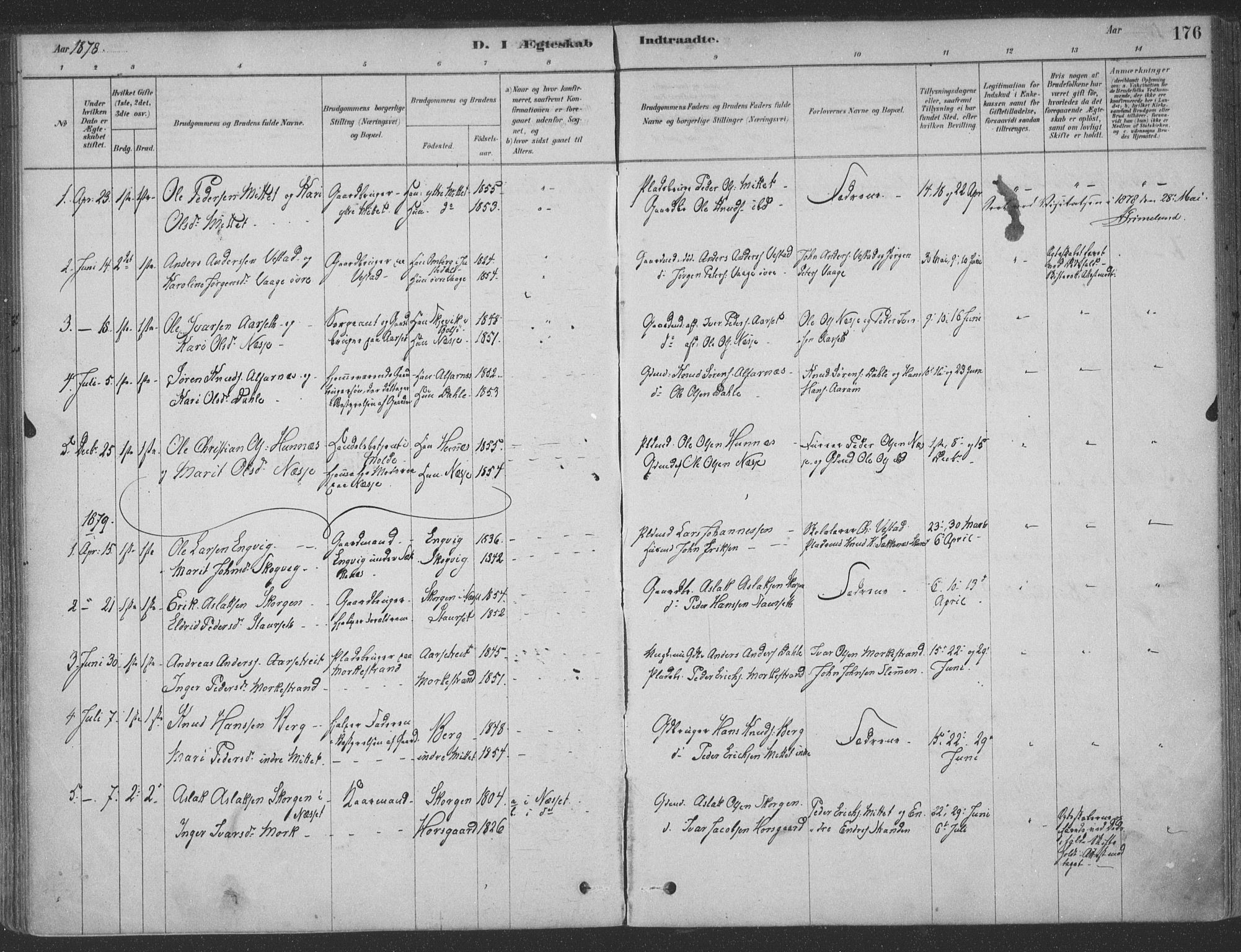 Ministerialprotokoller, klokkerbøker og fødselsregistre - Møre og Romsdal, SAT/A-1454/547/L0604: Parish register (official) no. 547A06, 1878-1906, p. 176
