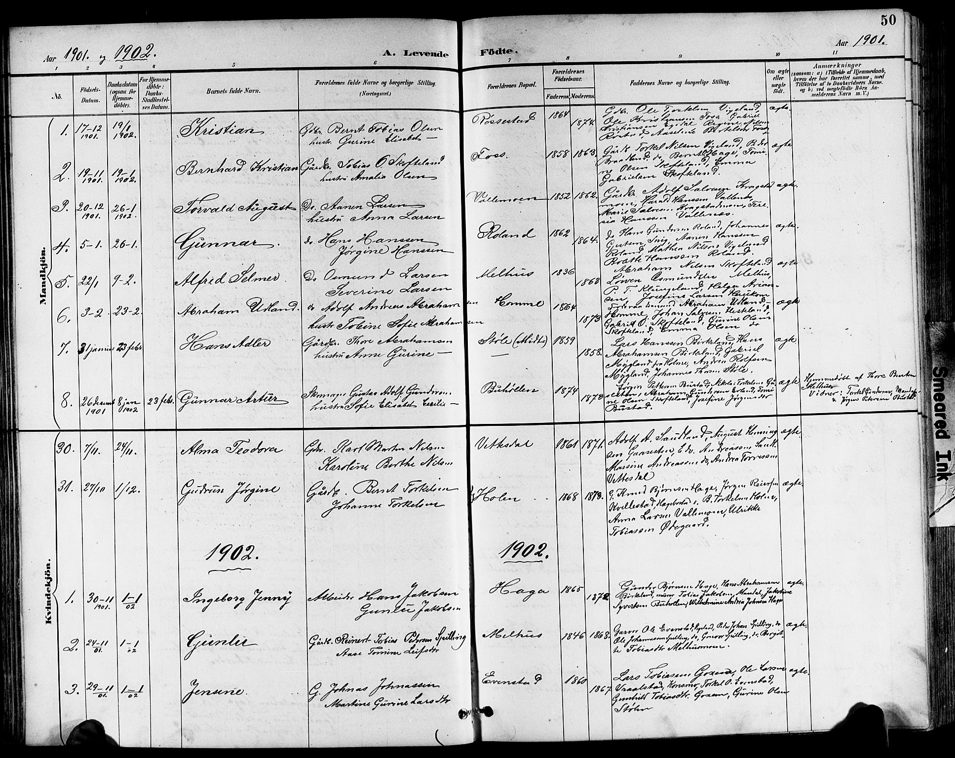 Sør-Audnedal sokneprestkontor, AV/SAK-1111-0039/F/Fb/Fbb/L0006: Parish register (copy) no. B 6, 1893-1915, p. 50