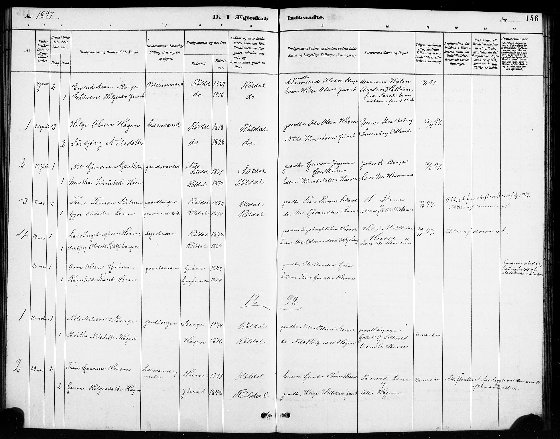 Røldal sokneprestembete, SAB/A-100247: Parish register (copy) no. A 3, 1887-1917, p. 146