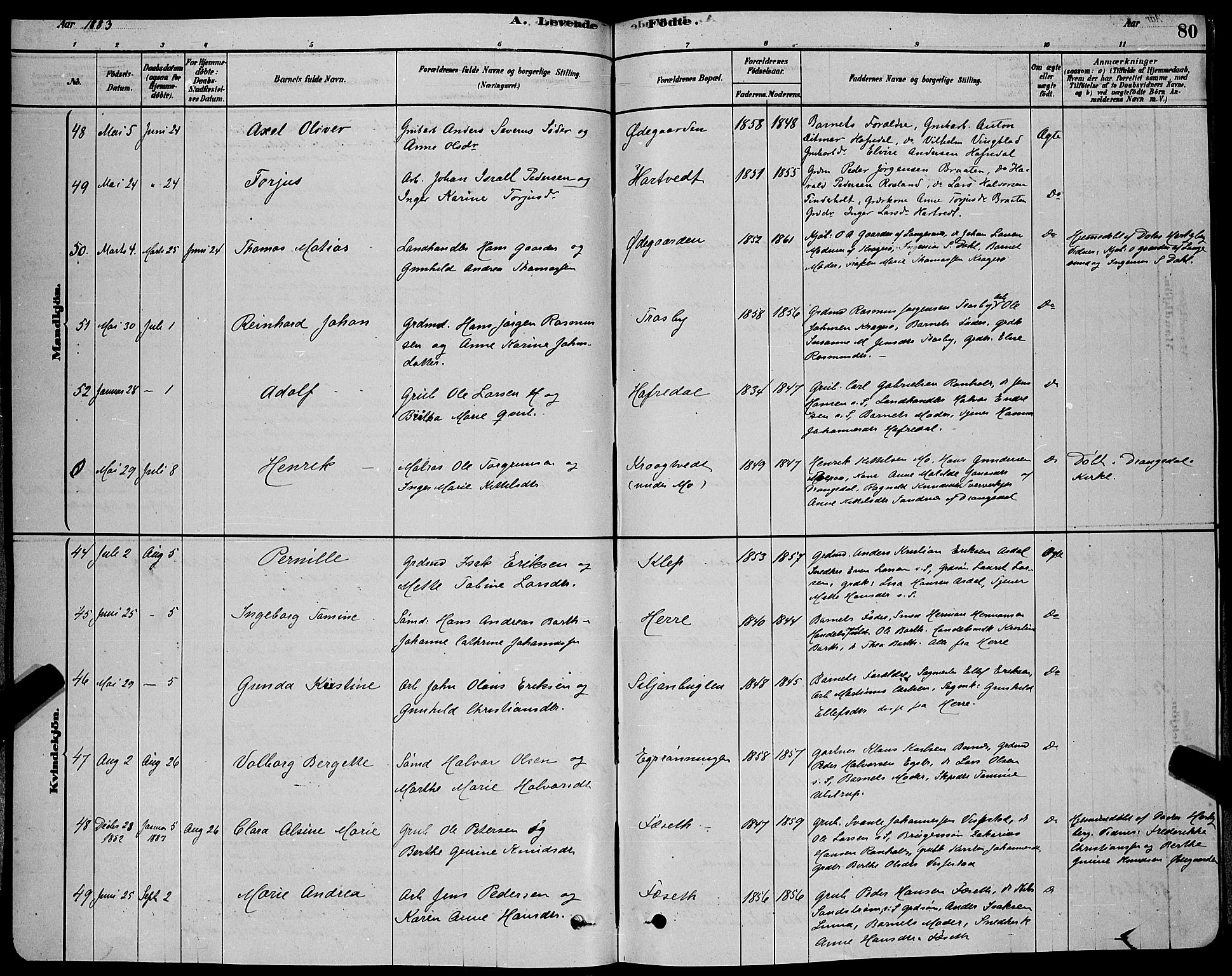 Bamble kirkebøker, AV/SAKO-A-253/G/Ga/L0008: Parish register (copy) no. I 8, 1878-1888, p. 80