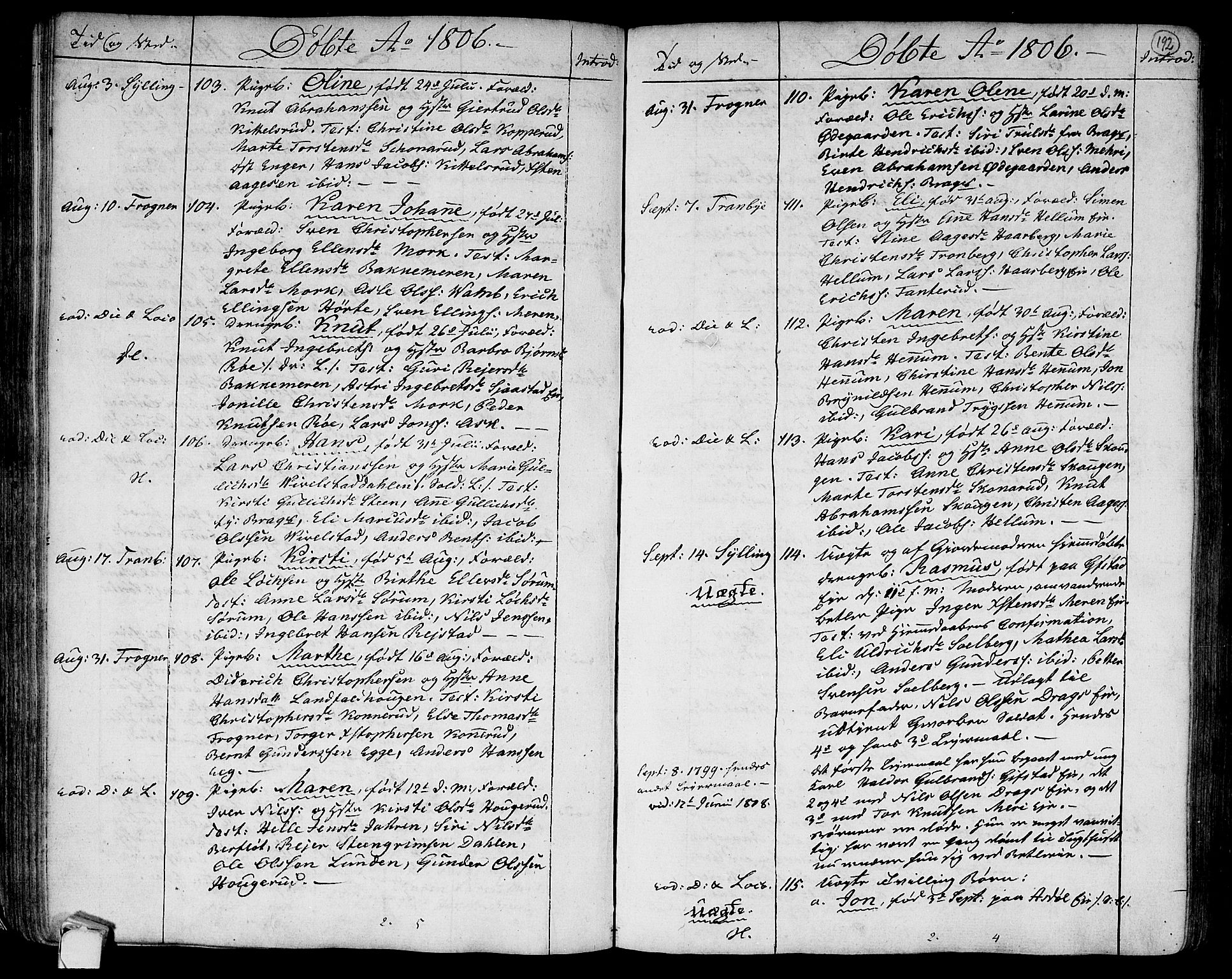 Lier kirkebøker, SAKO/A-230/F/Fa/L0007: Parish register (official) no. I 7, 1794-1813, p. 192