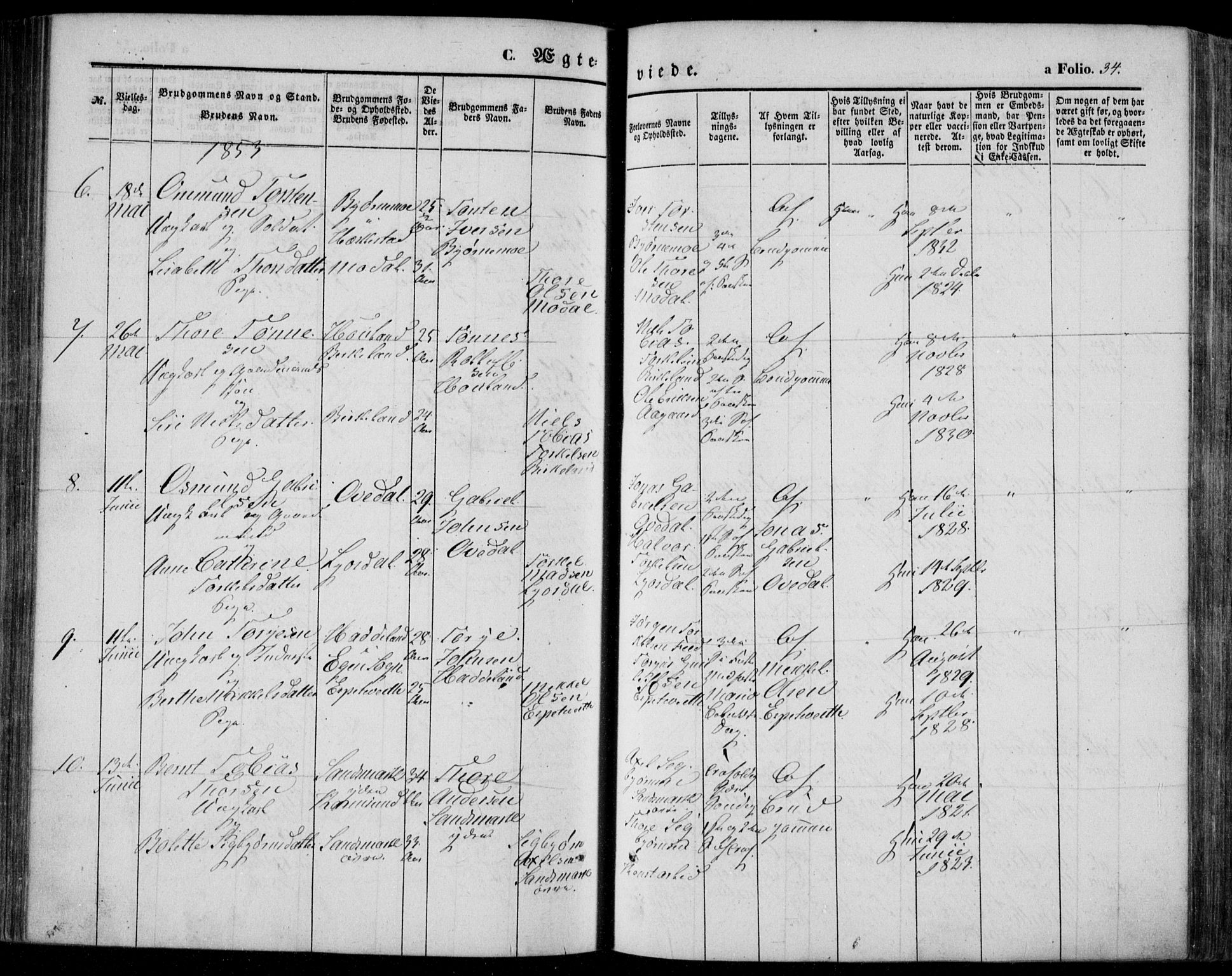 Bakke sokneprestkontor, AV/SAK-1111-0002/F/Fa/Faa/L0005: Parish register (official) no. A 5, 1847-1855, p. 34