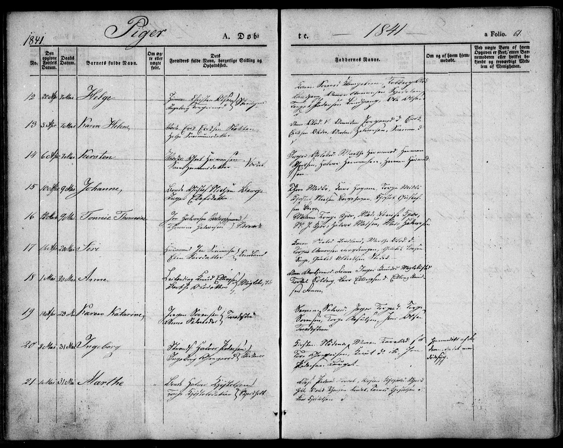 Holt sokneprestkontor, AV/SAK-1111-0021/F/Fa/L0007: Parish register (official) no. A 7, 1836-1848, p. 61