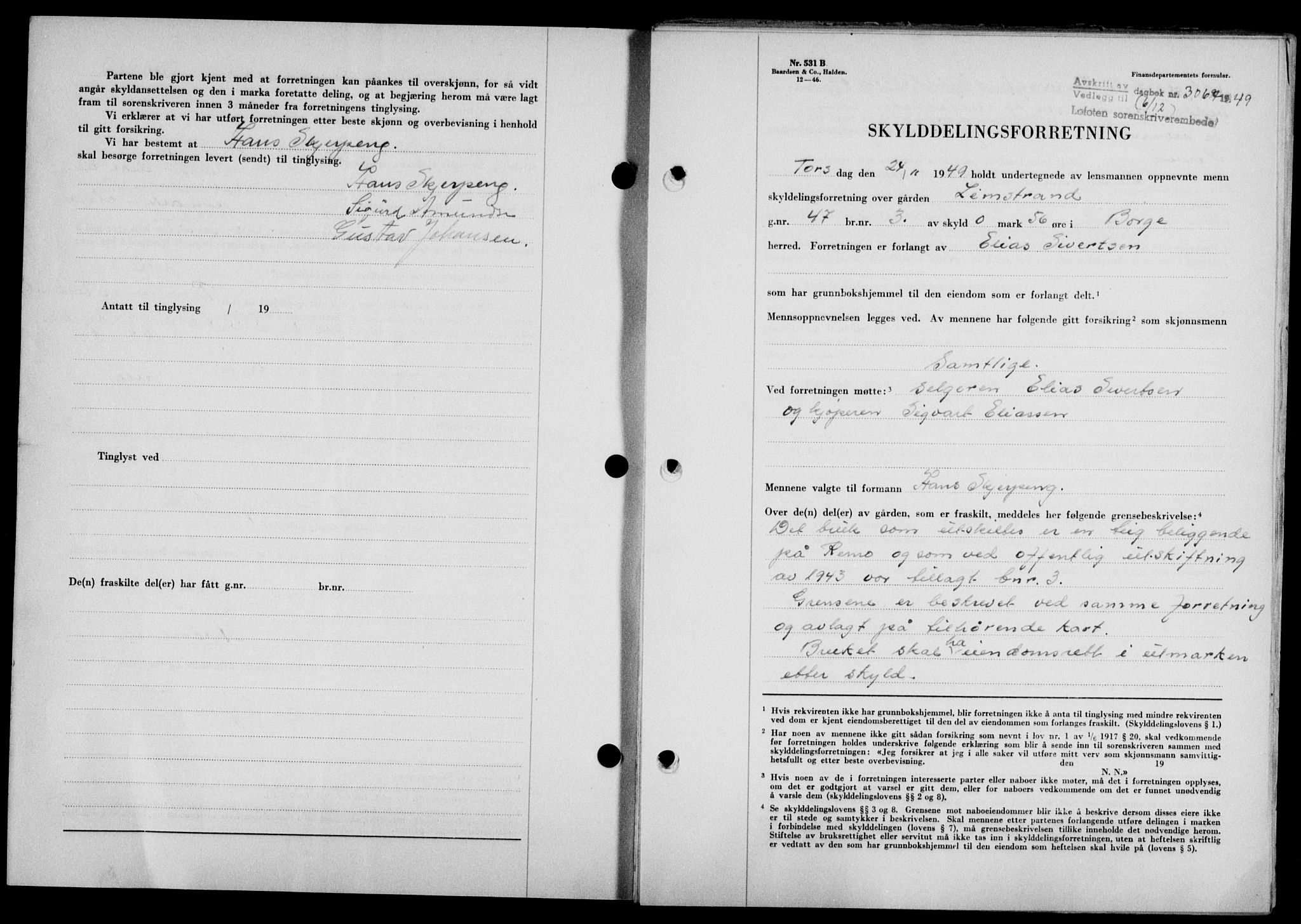 Lofoten sorenskriveri, SAT/A-0017/1/2/2C/L0022a: Mortgage book no. 22a, 1949-1950, Diary no: : 3067/1949