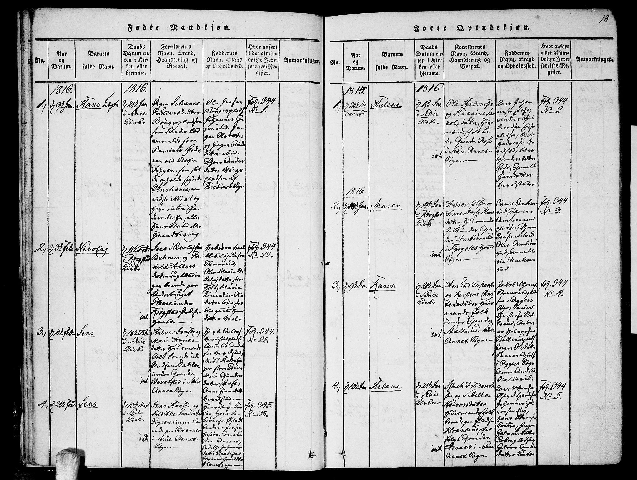 Kråkstad prestekontor Kirkebøker, SAO/A-10125a/F/Fa/L0003: Parish register (official) no. I 3, 1813-1824, p. 18